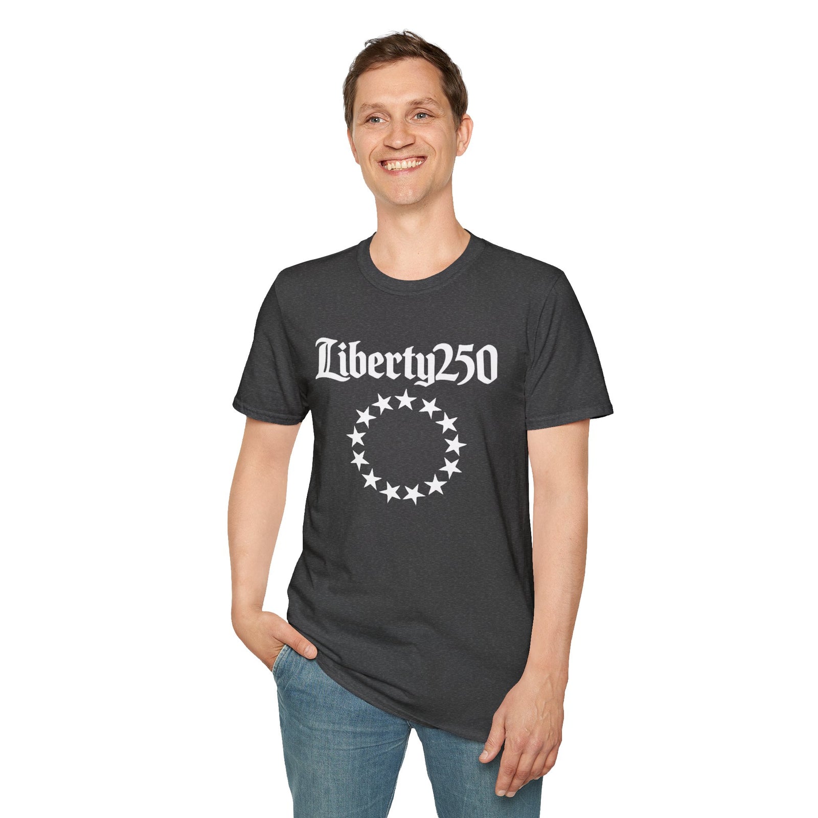 Liberty250 T-Shirt — Vintage Betsy Ross Star Circle Patriotic Tee - 4LibertyShop.com