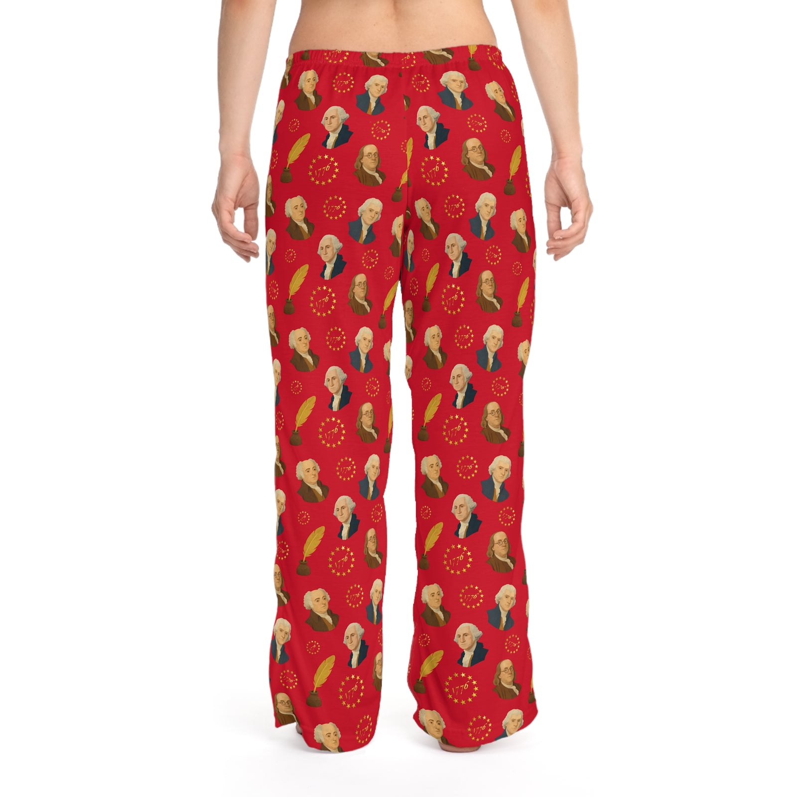 Presidents Pattern Women's Pajama Pants — Red Patriotic George Washington Print