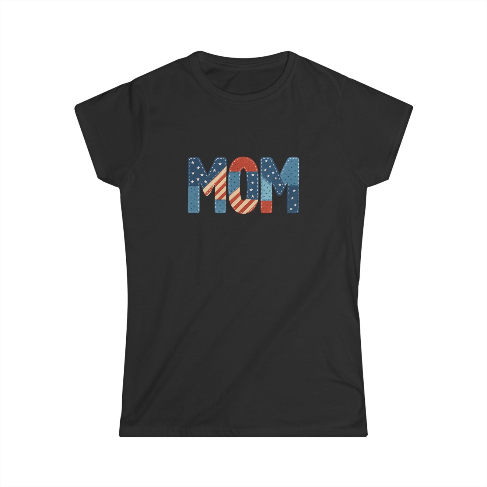 Patriotic Patchwork Mom T-Shirt — Women's Softstyle Tee