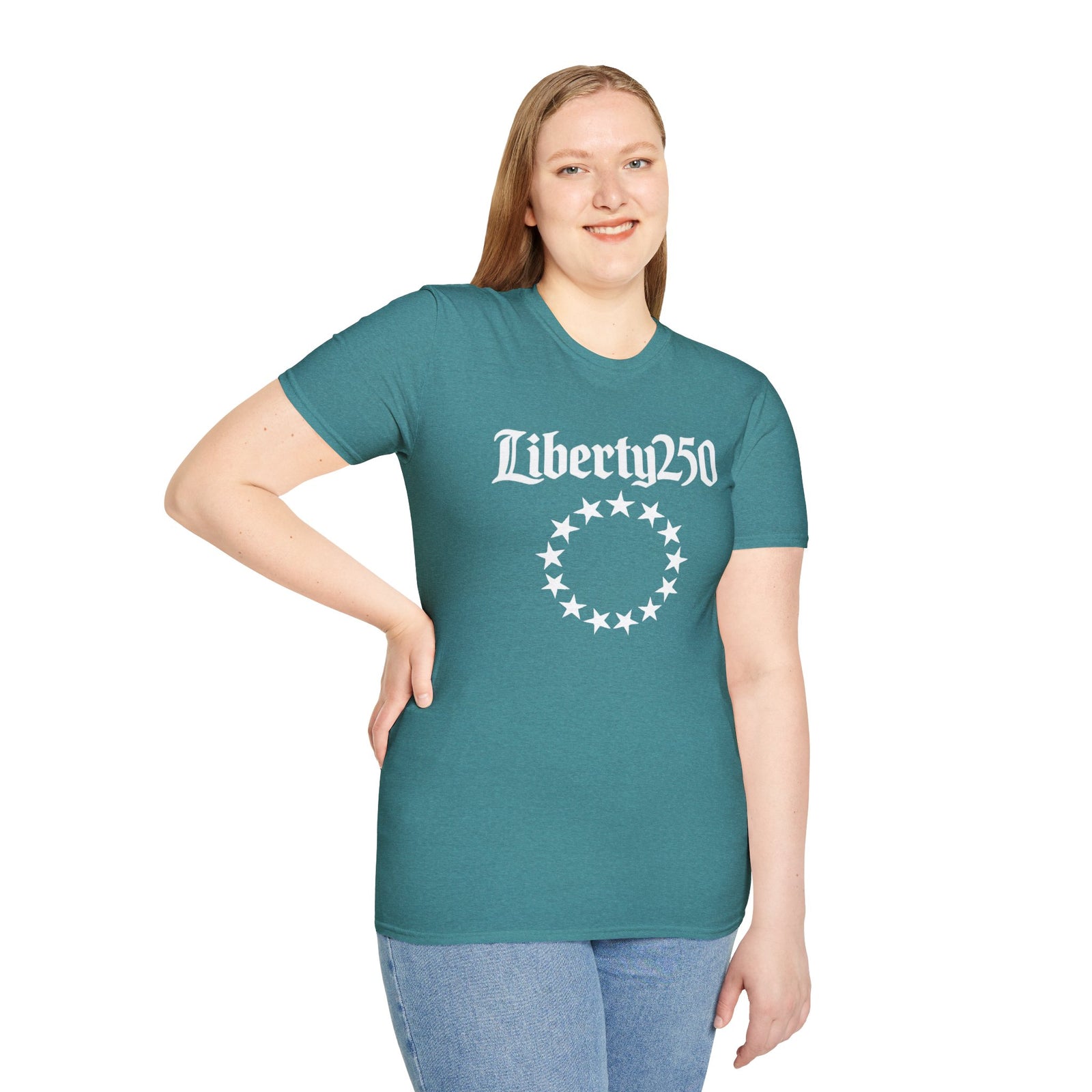 Liberty250 T-Shirt — Vintage Betsy Ross Star Circle Patriotic Tee - 4LibertyShop.com