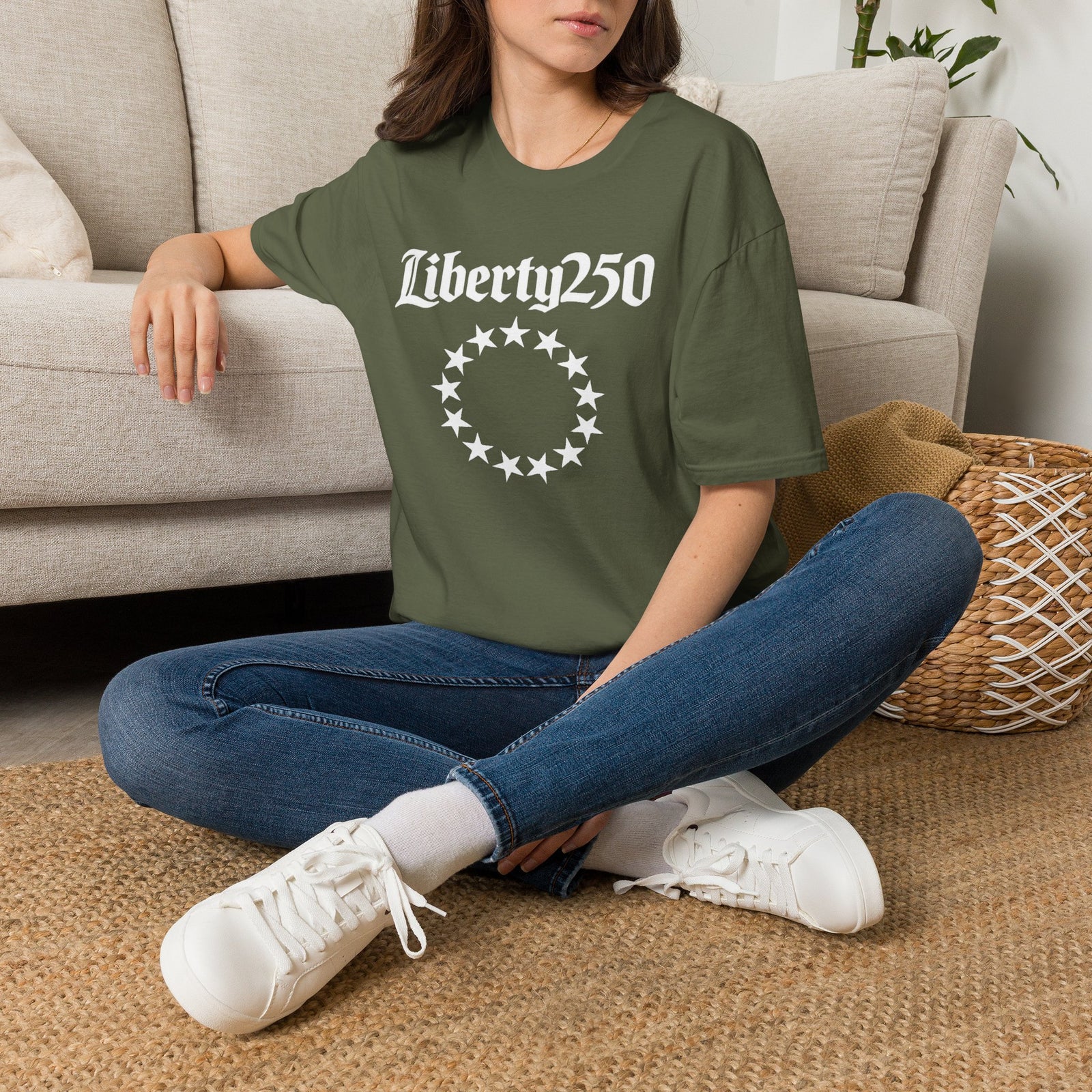 Liberty250 T-Shirt — Vintage Betsy Ross Star Circle Patriotic Tee - 4LibertyShop.com