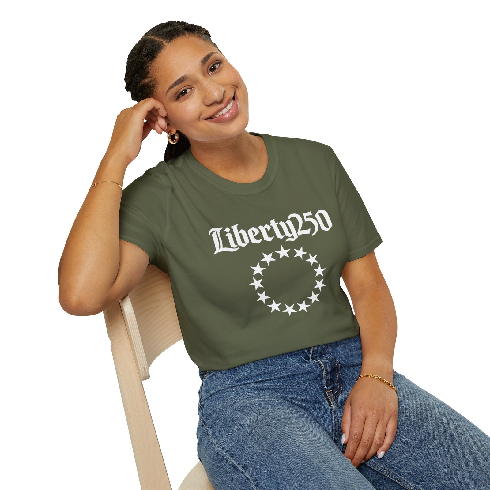 Liberty250 T-Shirt — Vintage Betsy Ross Star Circle Patriotic Tee - 4LibertyShop.com