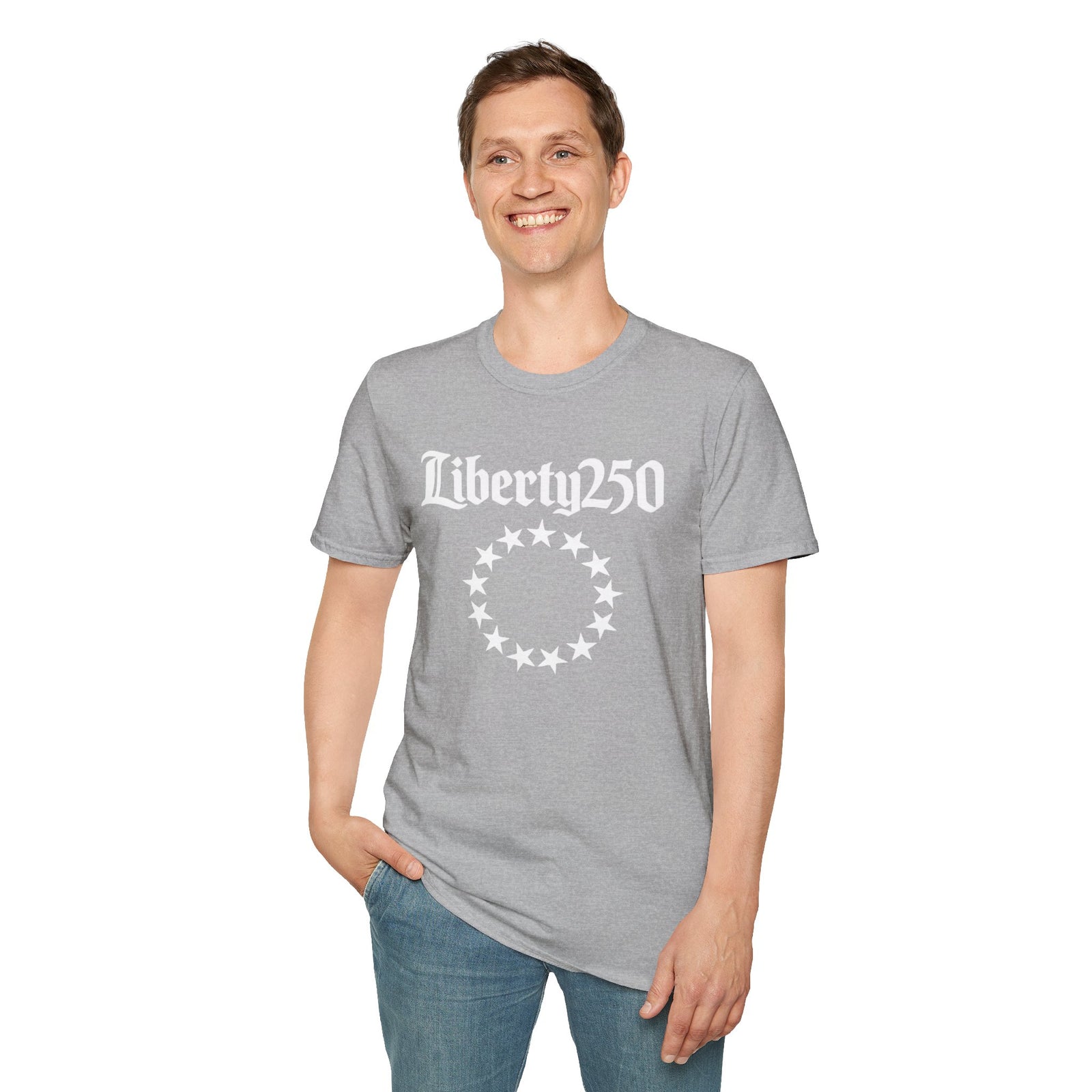 Liberty250 T-Shirt — Vintage Betsy Ross Star Circle Patriotic Tee - 4LibertyShop.com