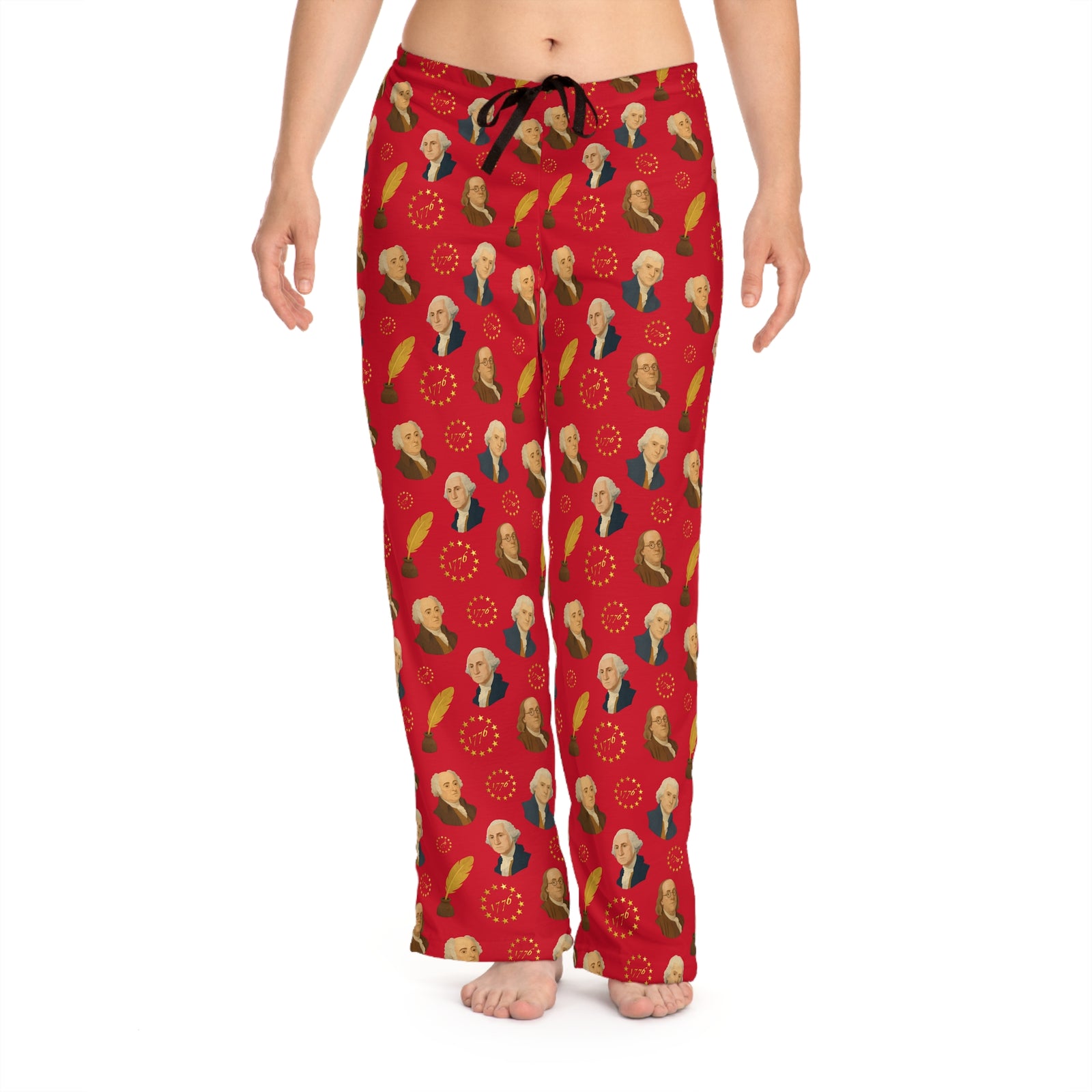 Presidents Pattern Women's Pajama Pants — Red Patriotic George Washington Print