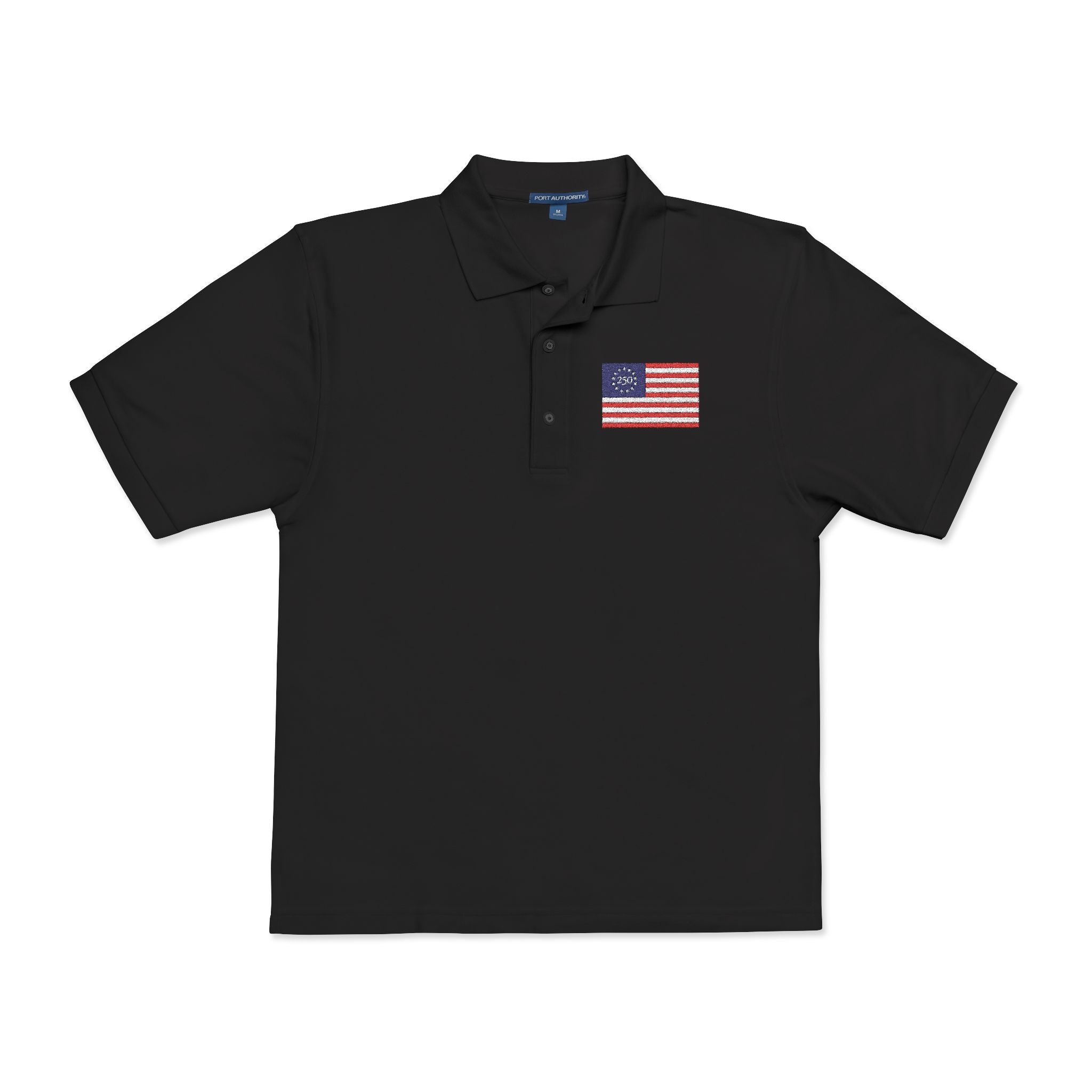 250th Anniversary Embroidered American Flag Polo Shirt — Classic Patriotic Polo - 4LibertyShop.com