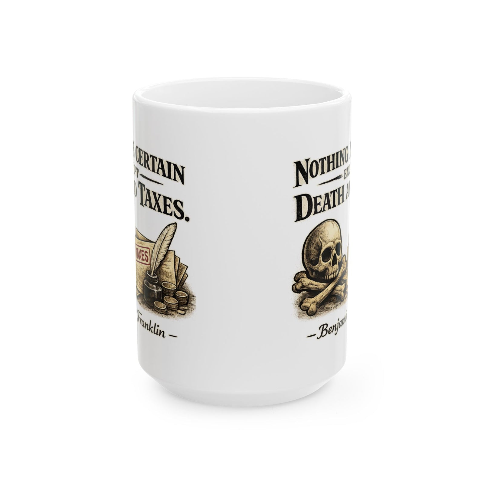 Ceramic Mug — Vintage Skull & Coins Quote Mug (