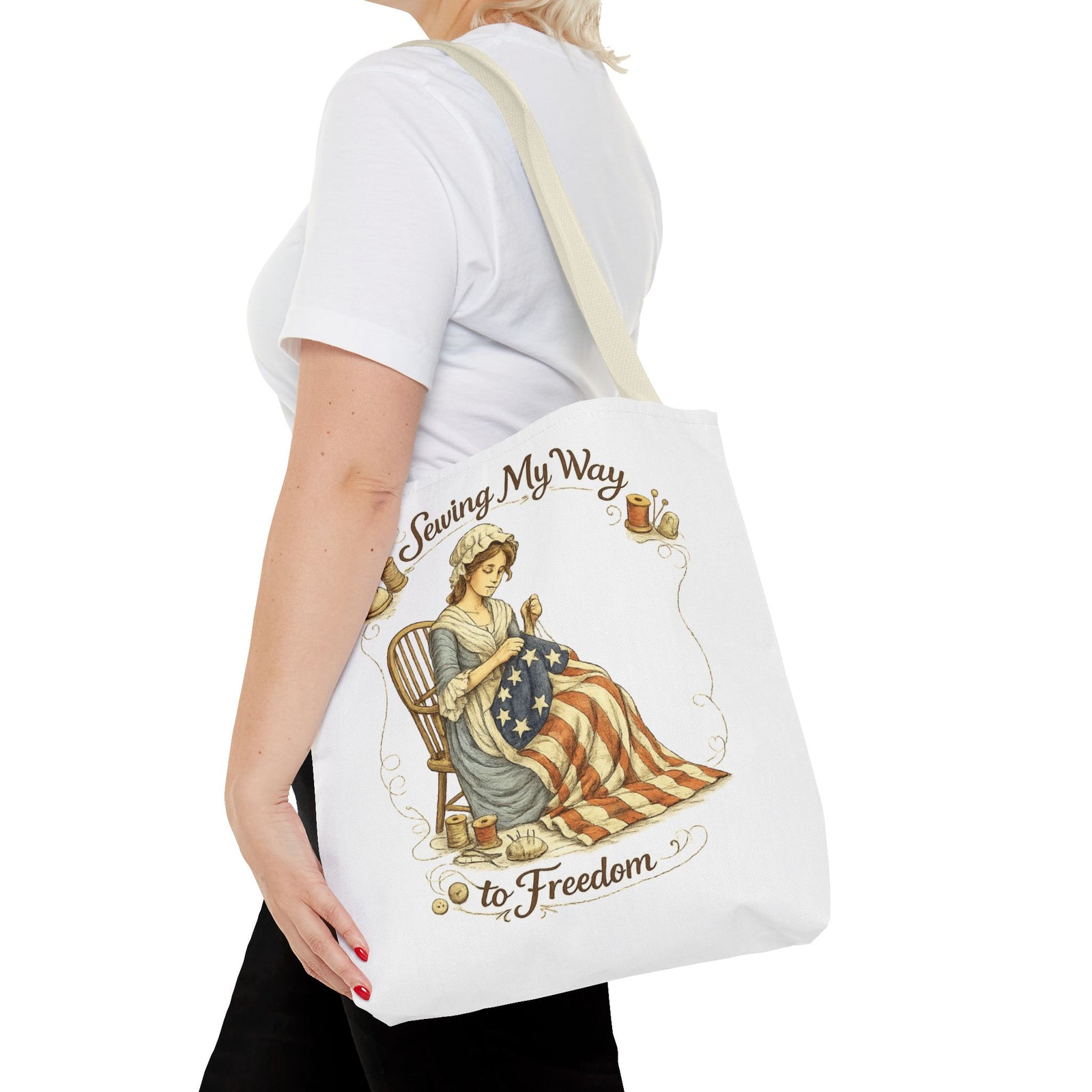 Sewing My Way to Freedom Tote Bag — Patriotic Quilter Gift - 4LibertyShop.com