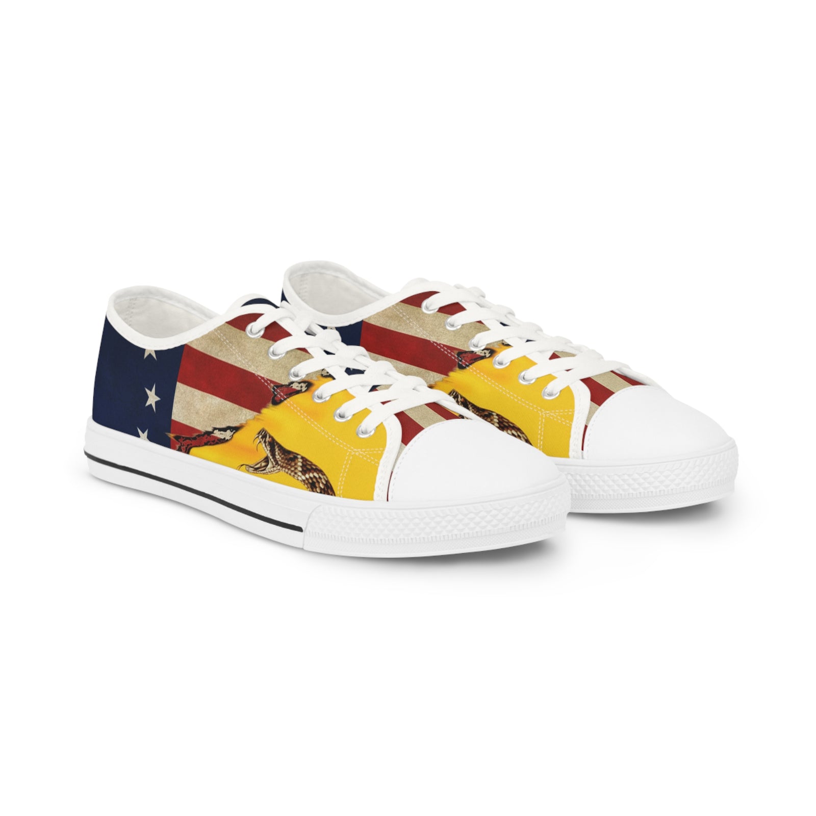 Liberty Tonight - Patriotic Betsy Ross Gadsden Snake Vintage Flag Low Top Sneakers - 4LibertyShop.com