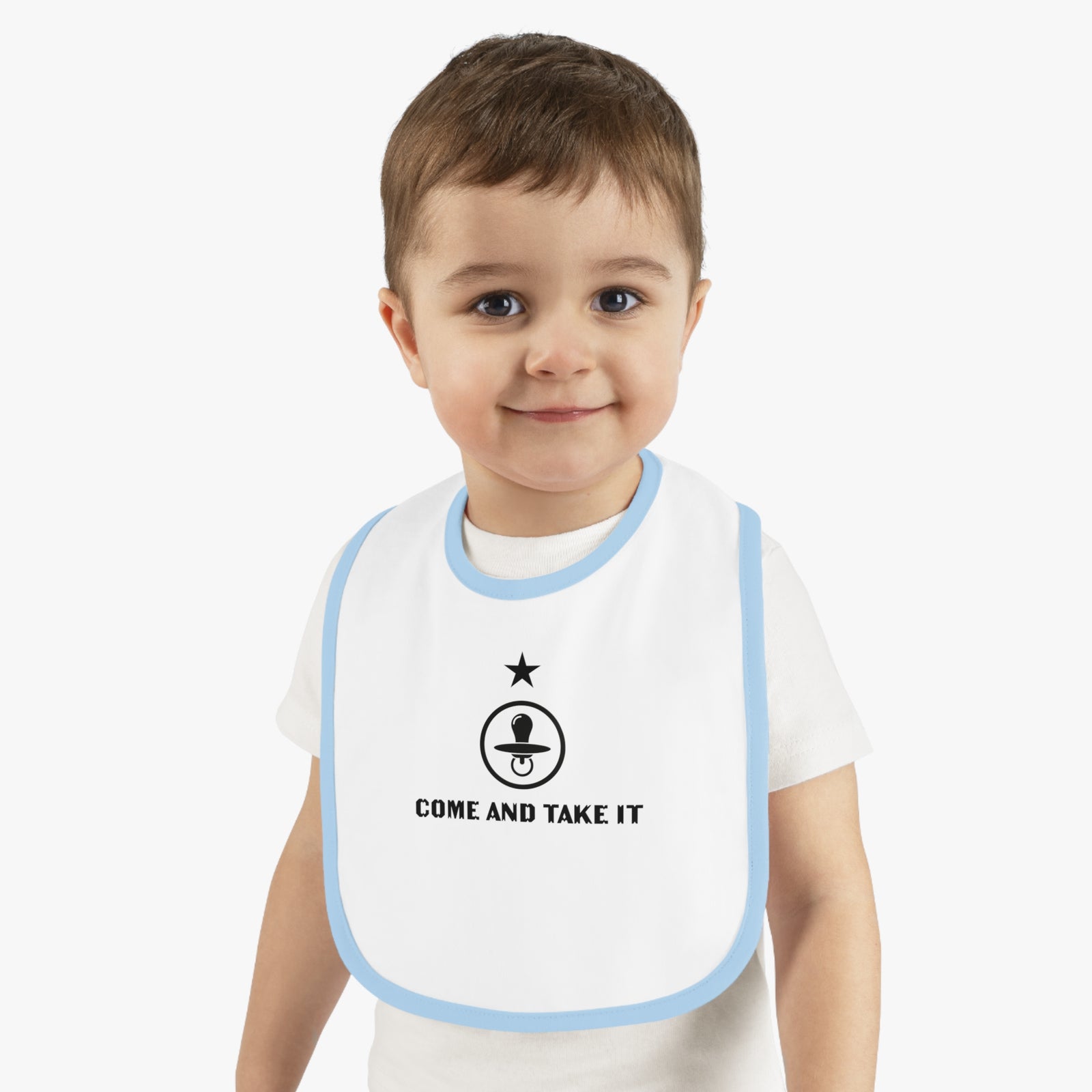 'Come and Take It Pacifier' Baby Contrast Trim Jersey Bib