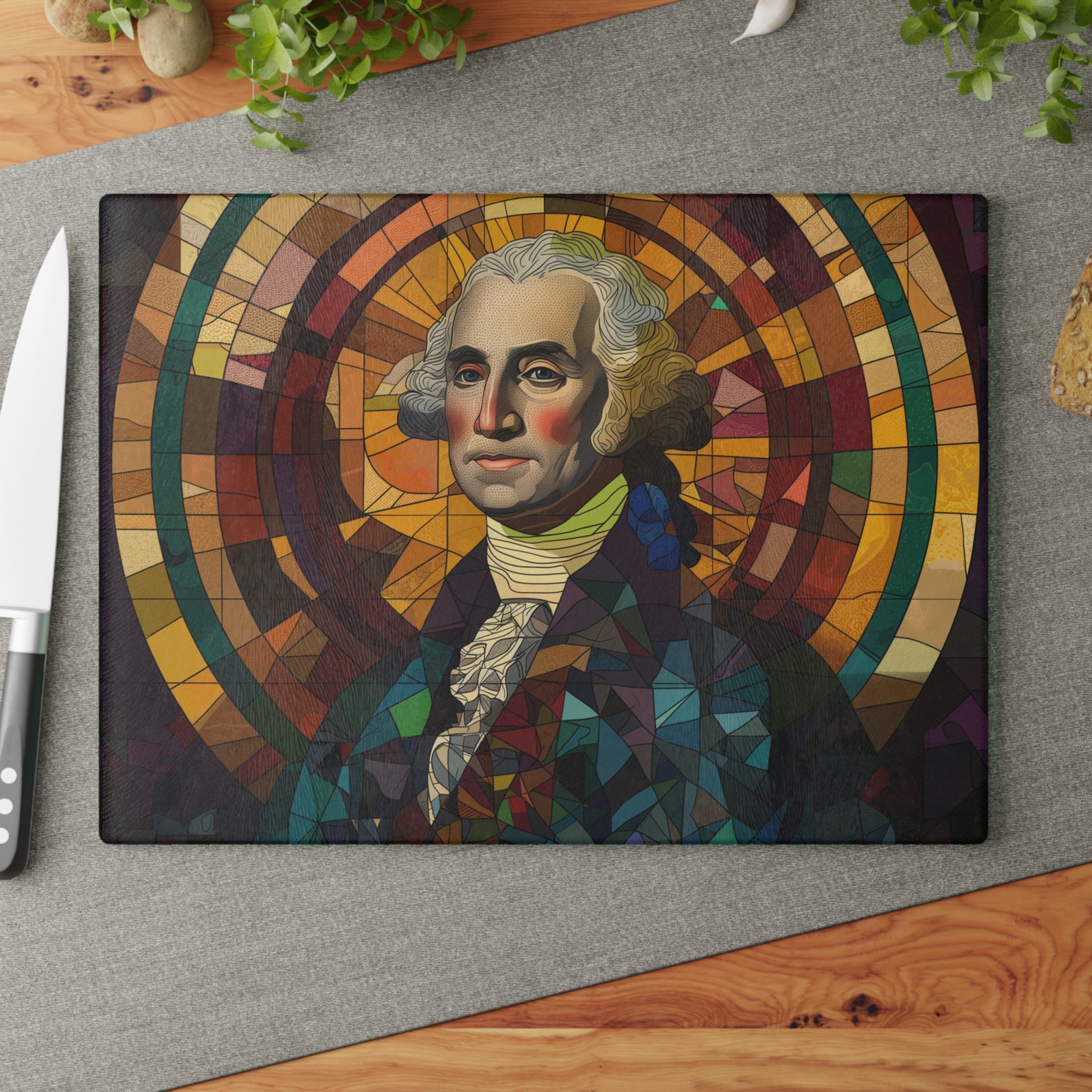 Stained Glass George Washington Glass Cutting Board