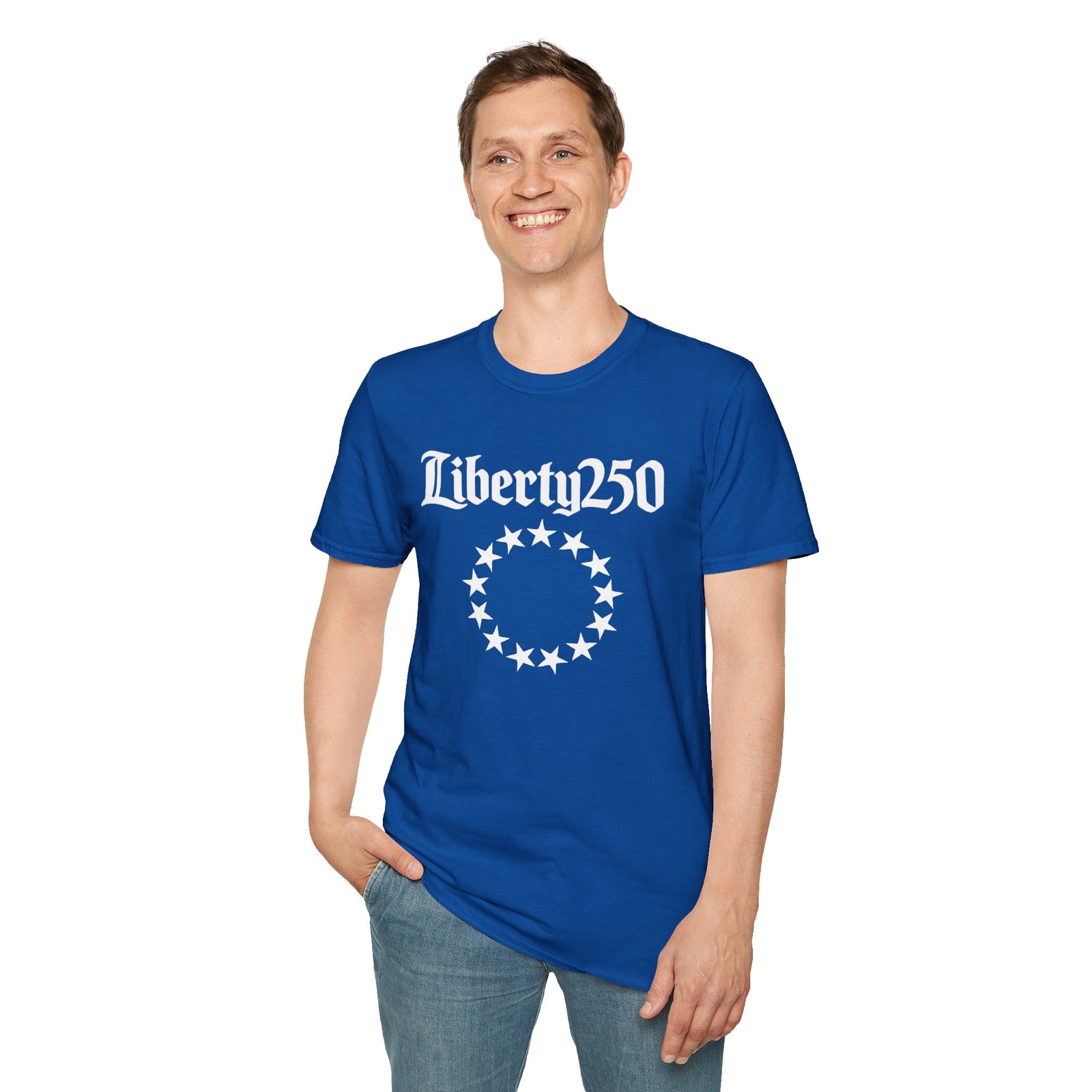 Liberty250 T-Shirt — Vintage Betsy Ross Star Circle Patriotic Tee - 4LibertyShop.com