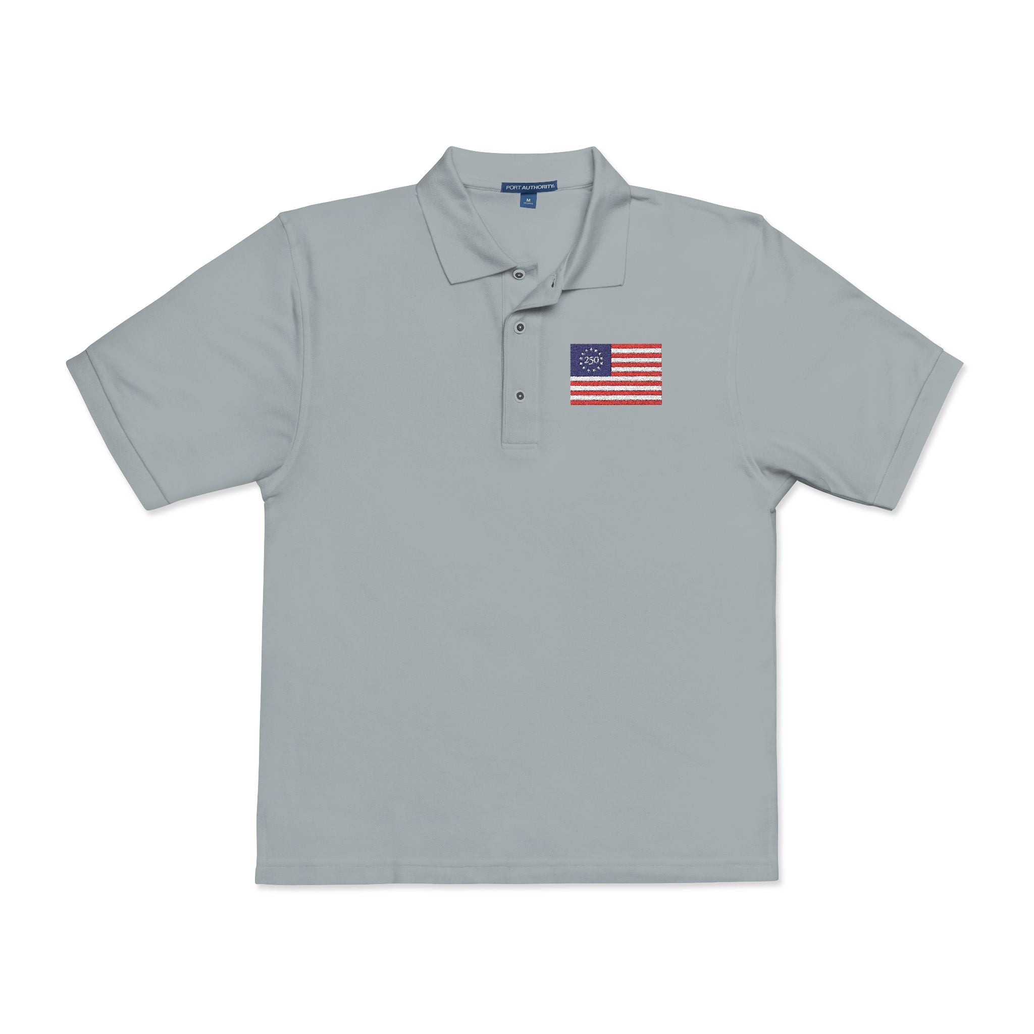 250th Anniversary Embroidered American Flag Polo Shirt — Classic Patriotic Polo - 4LibertyShop.com