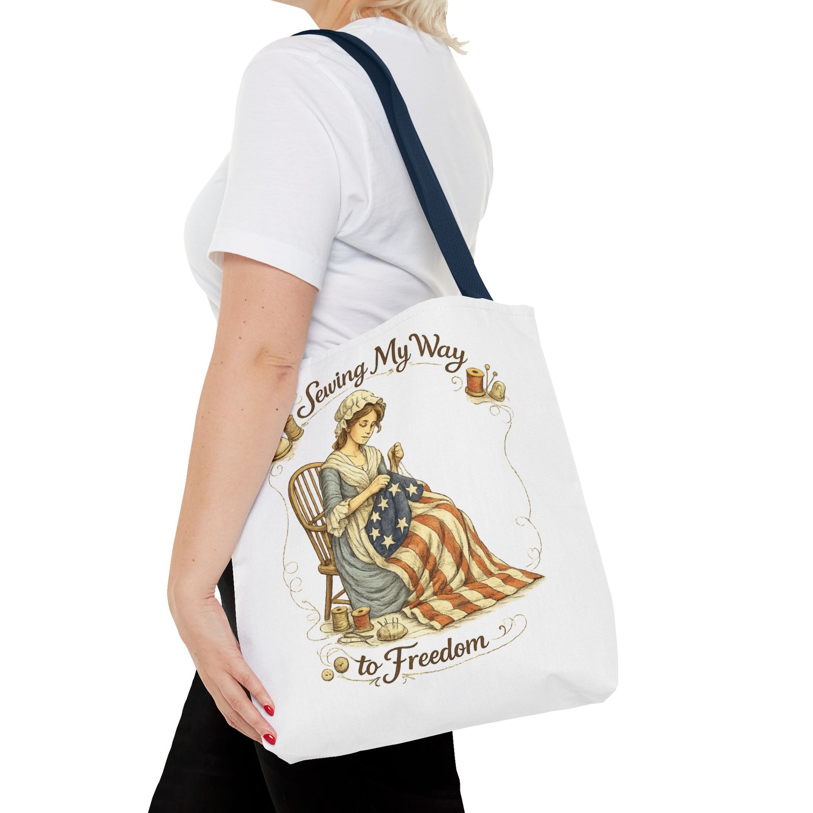 Sewing My Way to Freedom Tote Bag — Patriotic Quilter Gift - 4LibertyShop.com