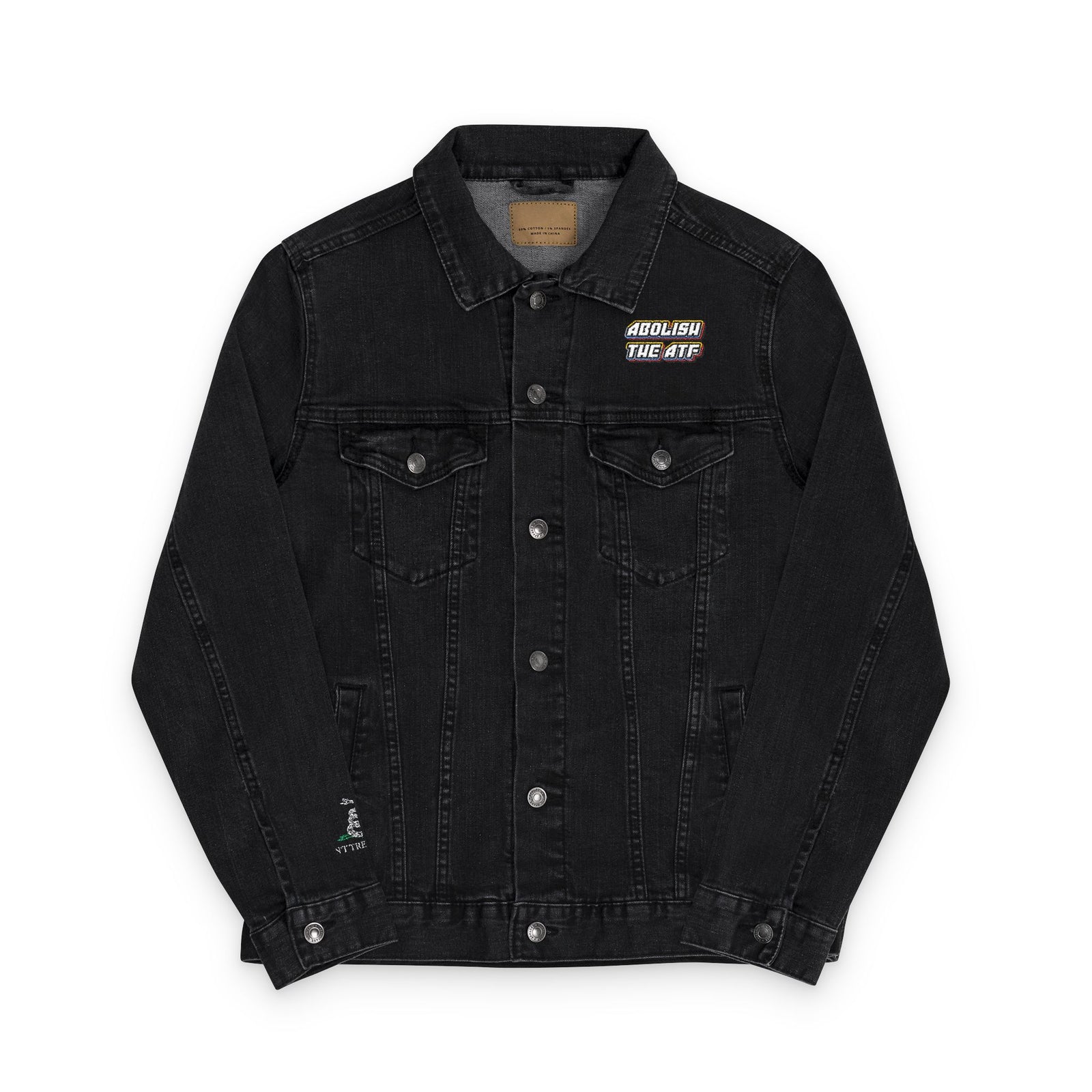 Abolish the ATF 2nd Amendment Denim Jacket with Gadsden Snake Sleeve