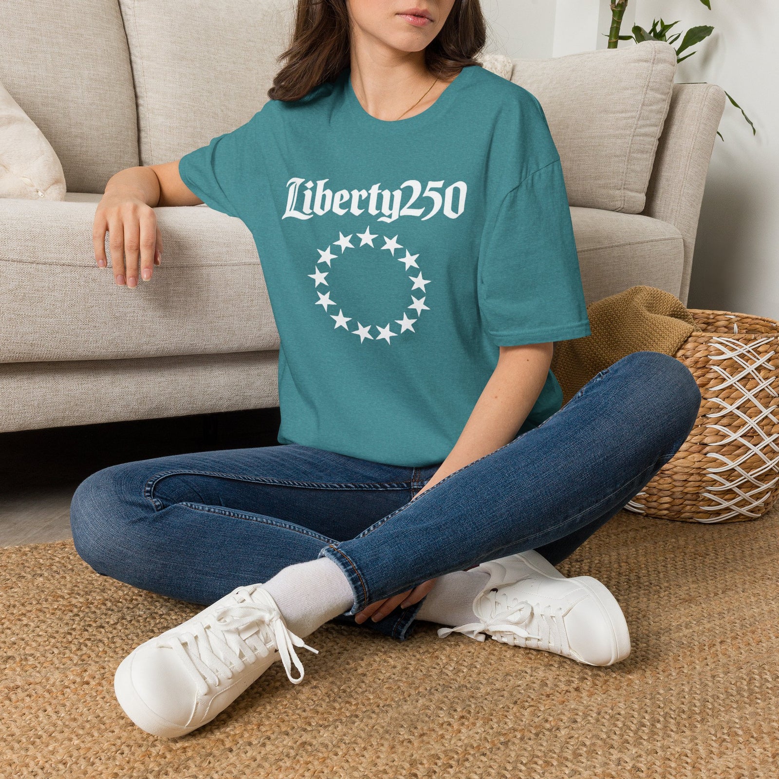 Liberty250 T-Shirt — Vintage Betsy Ross Star Circle Patriotic Tee - 4LibertyShop.com