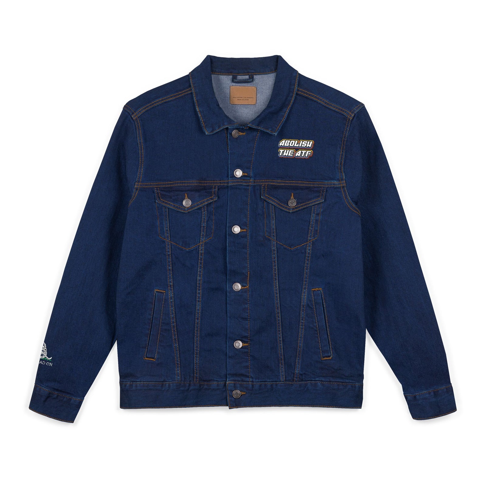 Abolish the ATF 2nd Amendment Denim Jacket with Gadsden Snake Sleeve