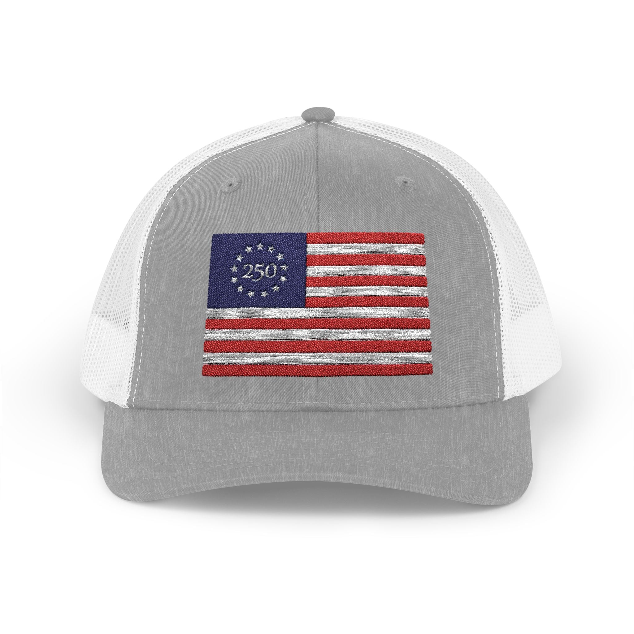 Betsy Ross Flag Snapback Trucker Cap — 250th Anniversary Vintage 13-Star American Flag Hat - 4LibertyShop.com