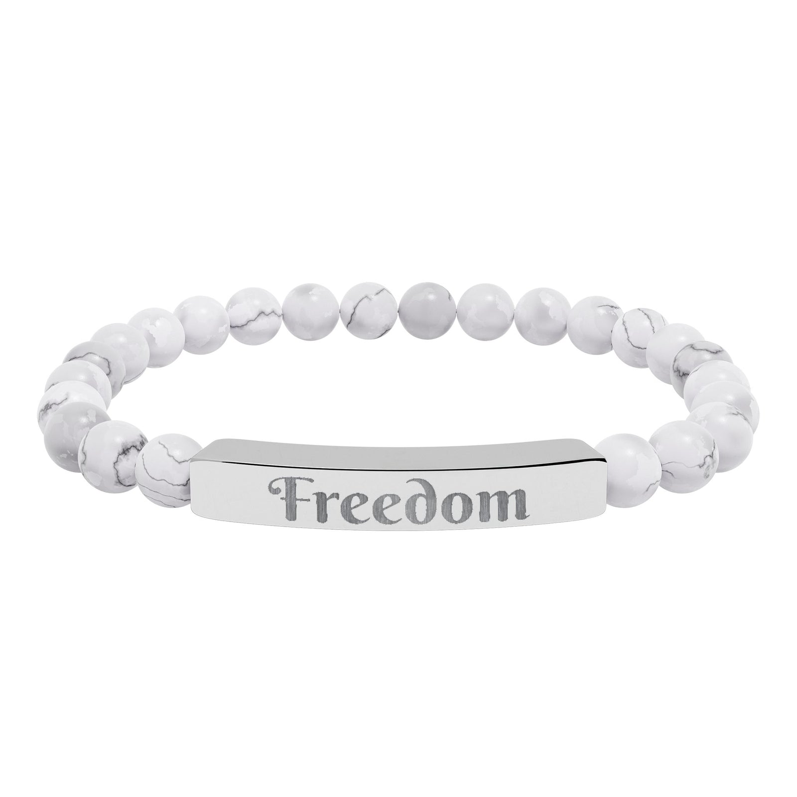 Engraved Natural Stone Stretch Bar Bracelet — 