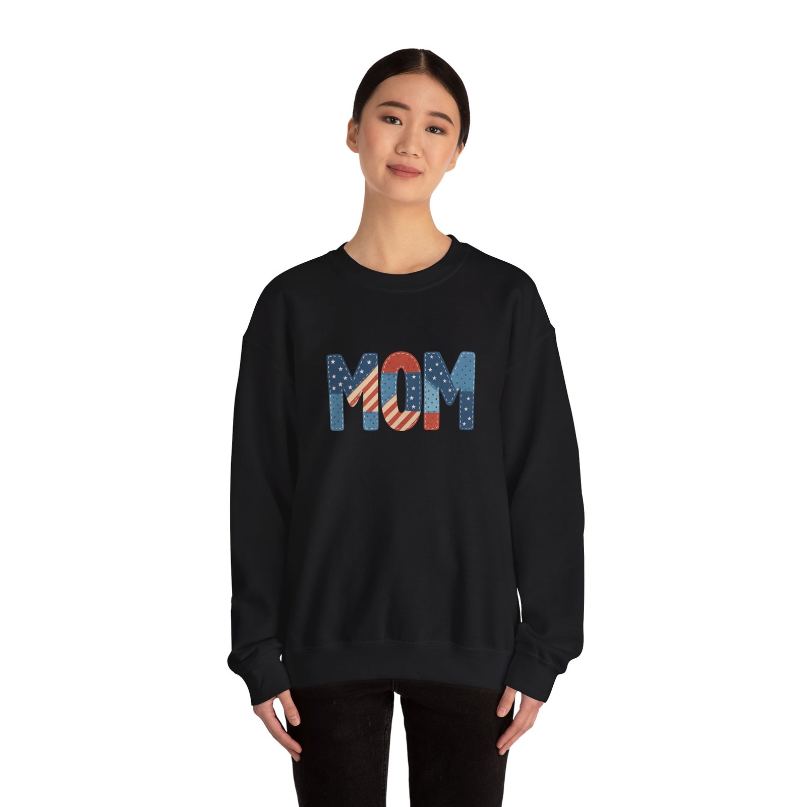 Embroidered Patriotic Mom Crewneck Sweatshirt - 4LibertyShop.com