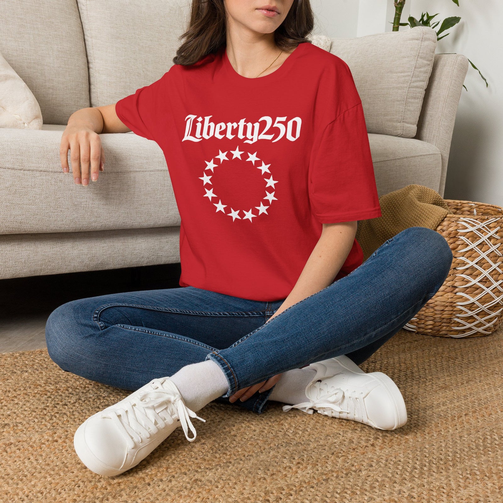 Liberty250 T-Shirt — Vintage Betsy Ross Star Circle Patriotic Tee - 4LibertyShop.com