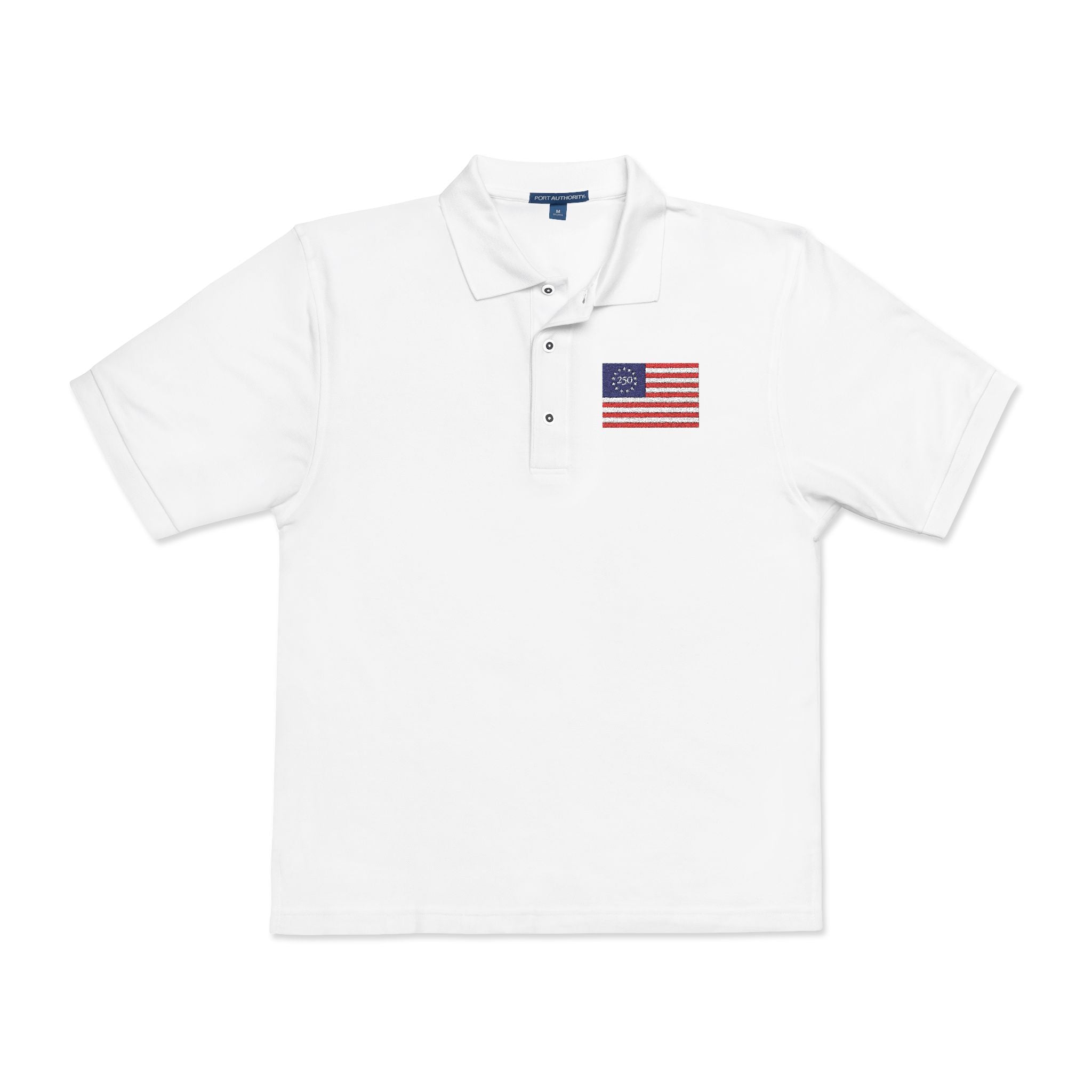 250th Anniversary Embroidered American Flag Polo Shirt — Classic Patriotic Polo - 4LibertyShop.com