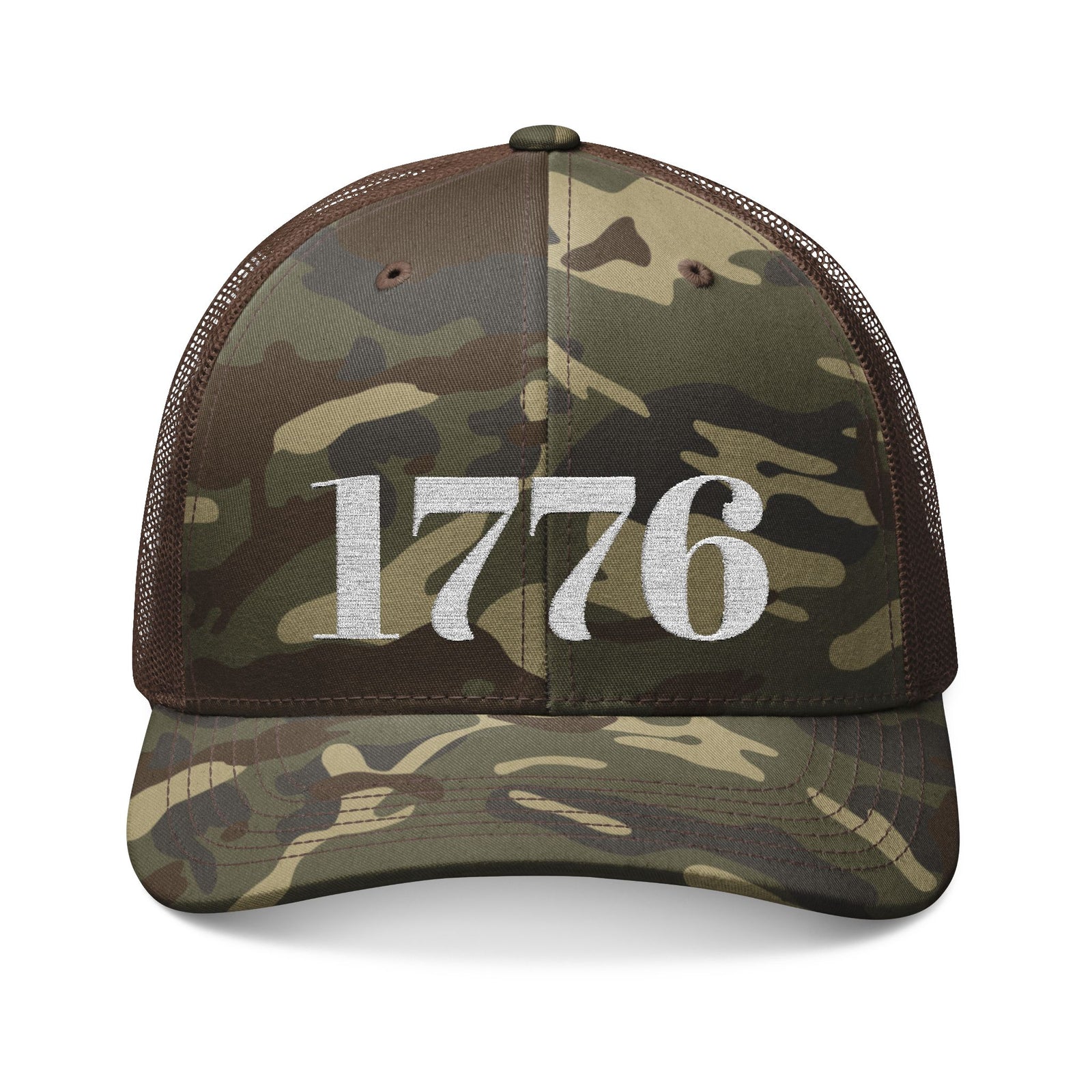 1776 Camo Trucker Hat — Embroidered Patriotic Mesh Cap - 4LibertyShop.com