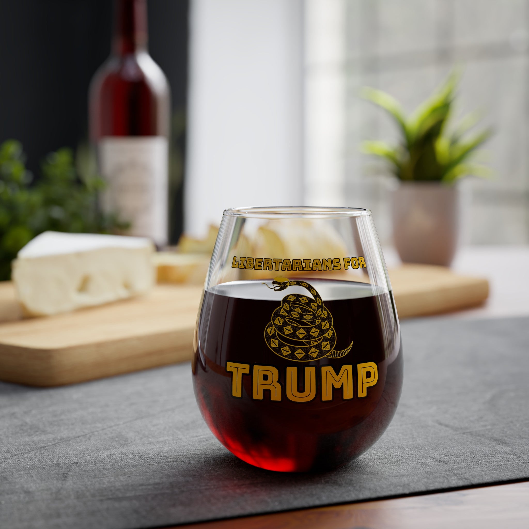 Libertarians for Trump Gadsden Stemless Wine Glass, 11.75oz