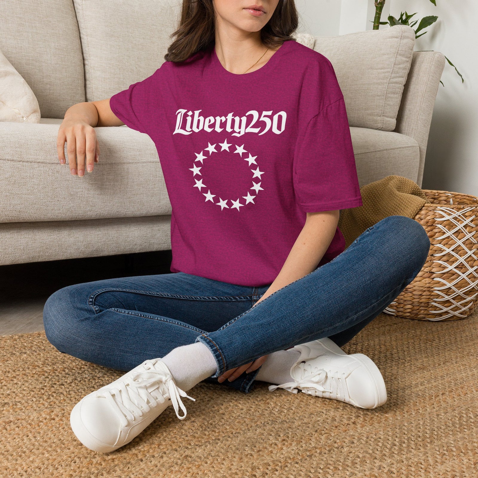 Liberty250 T-Shirt — Vintage Betsy Ross Star Circle Patriotic Tee - 4LibertyShop.com
