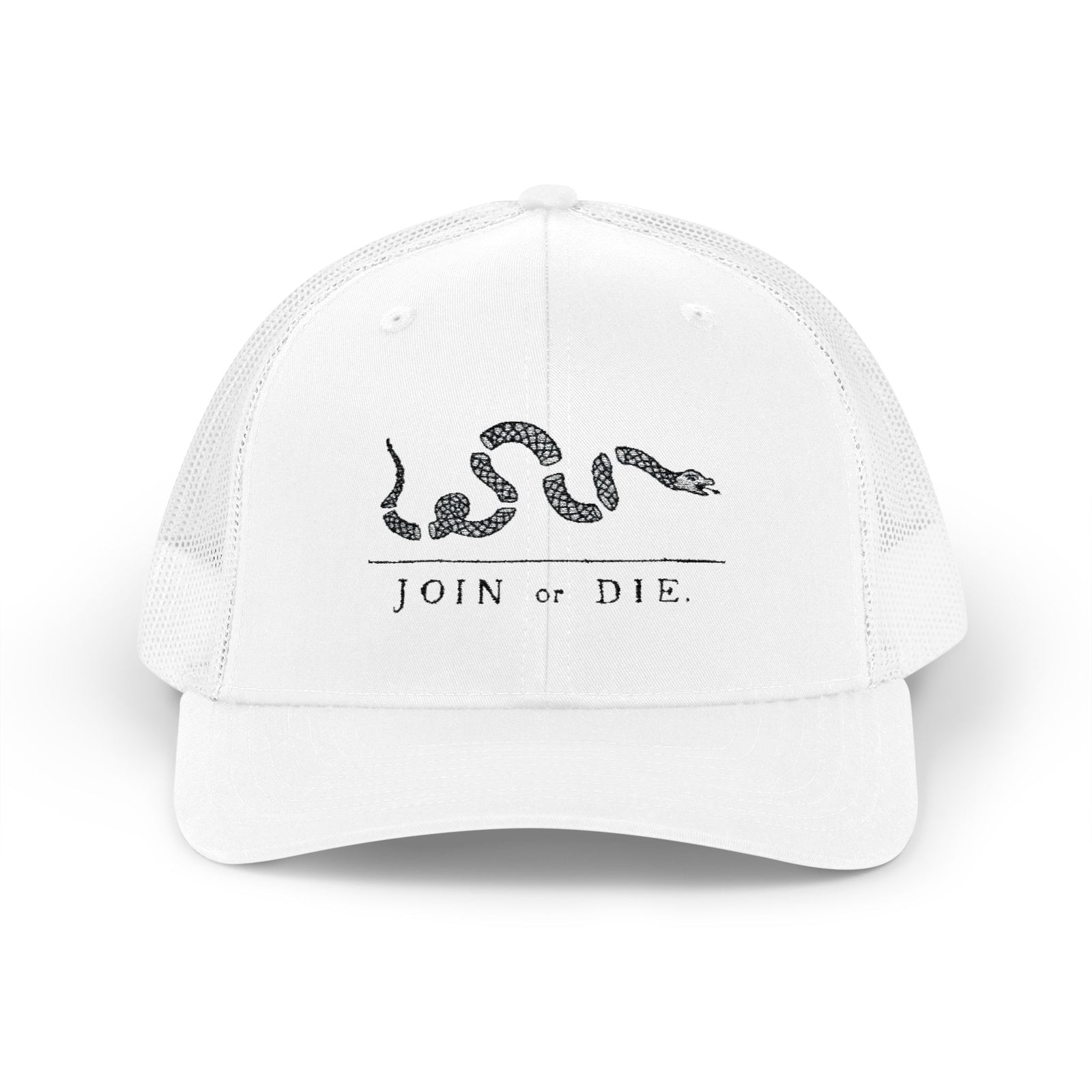 Join or Die Snake Trucker Cap — Historical Revolutionary Snapback Hat