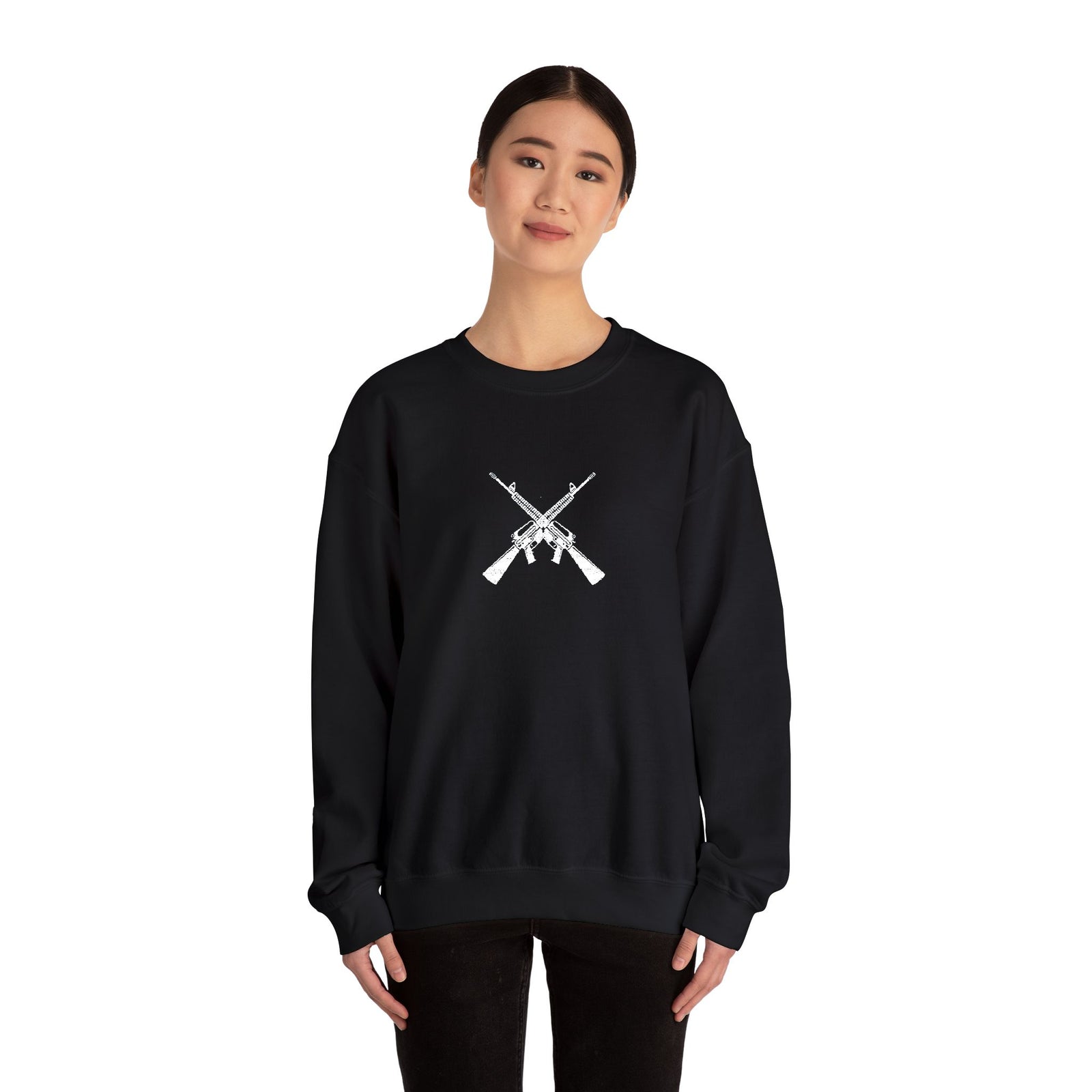 Crossed Rifles Crewneck Sweatshirt — Tactical Military Graphic Pullover
