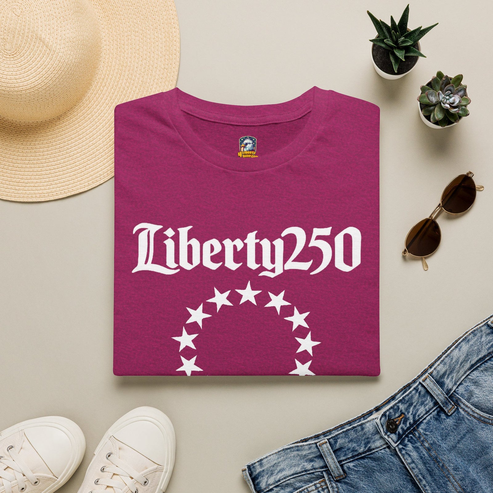 Liberty250 T-Shirt — Vintage Betsy Ross Star Circle Patriotic Tee - 4LibertyShop.com