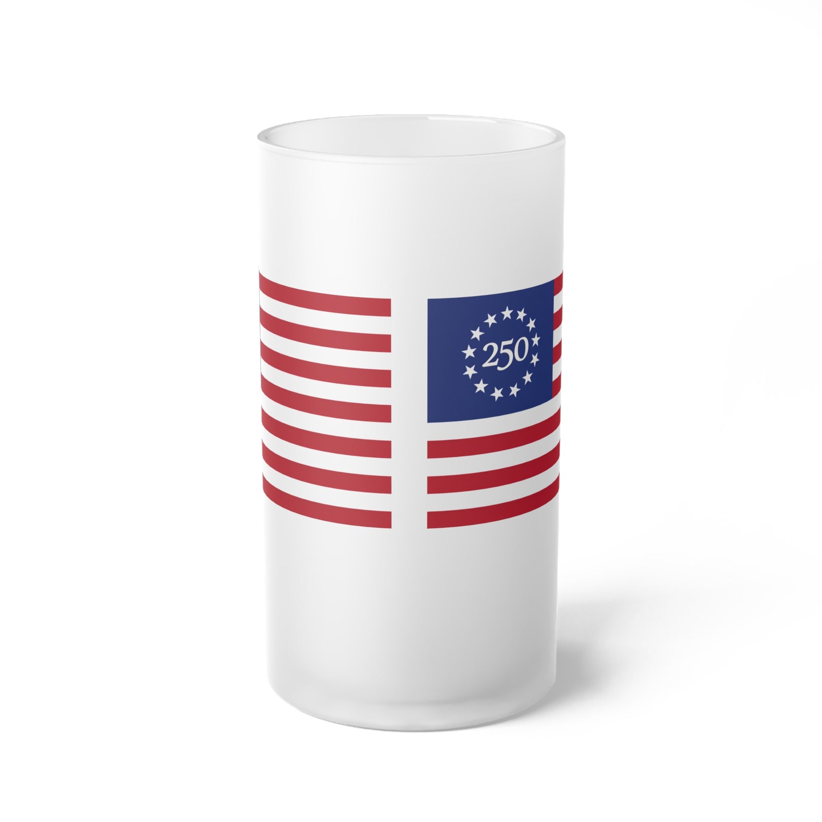Frosted Beer Mug – 250th Anniversary Betsy Ross Flag Design - 4LibertyShop.com