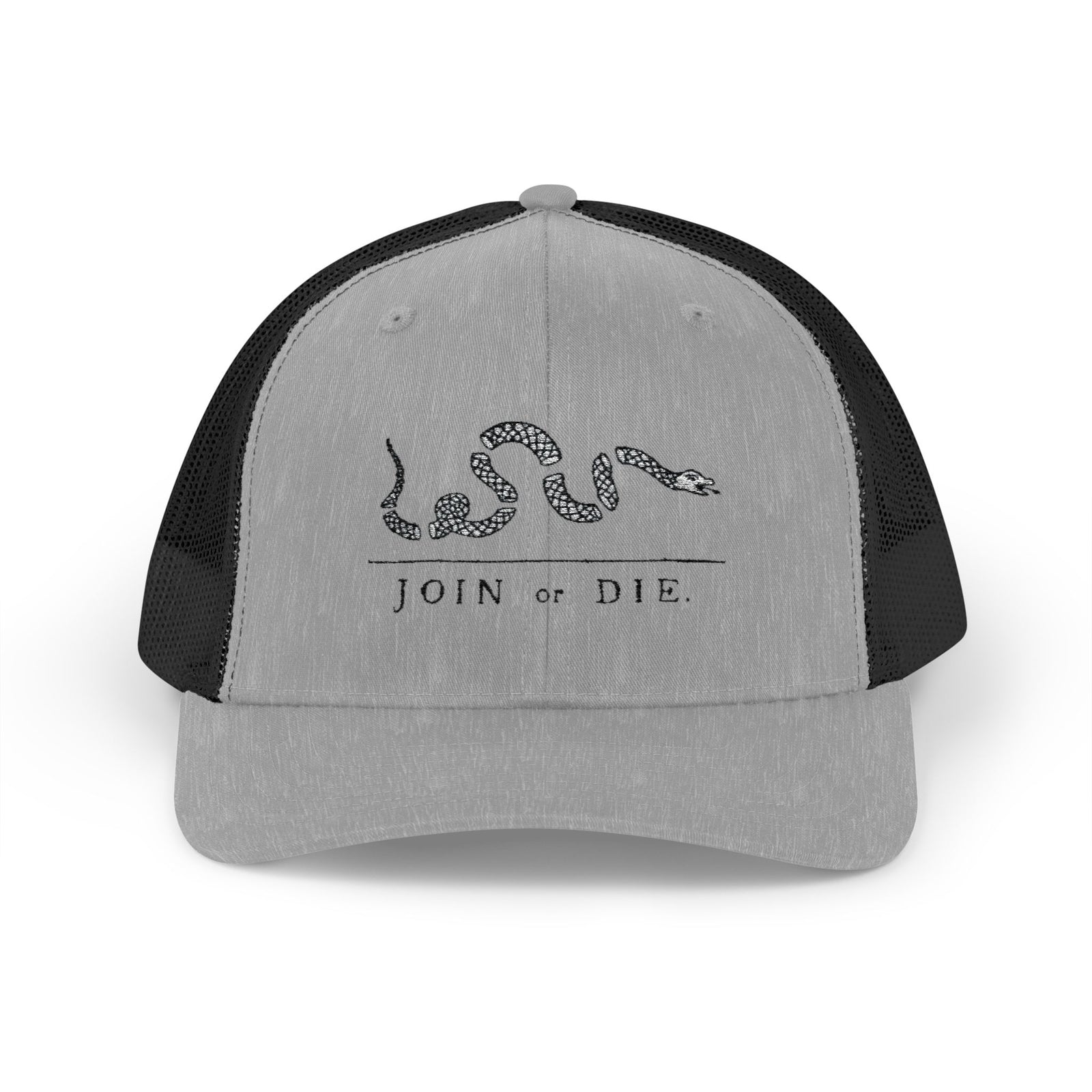 Join or Die Snake Trucker Cap — Historical Revolutionary Snapback Hat