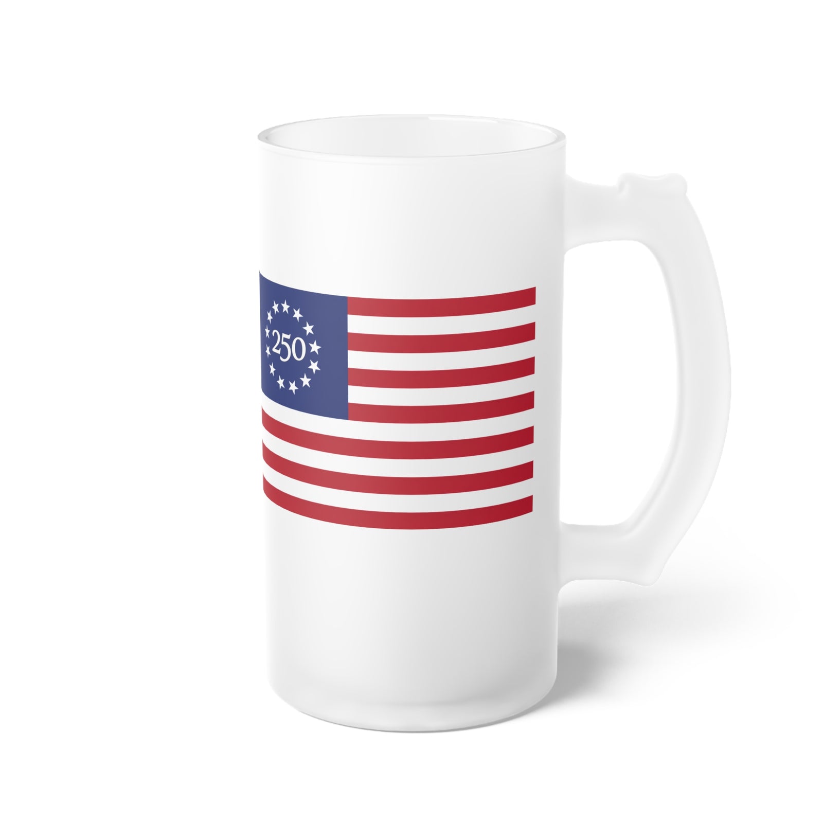 Frosted Beer Mug – 250th Anniversary Betsy Ross Flag Design - 4LibertyShop.com