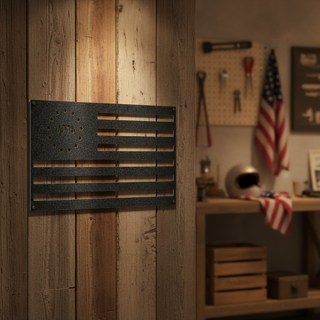 1776 Flag Steel Sign Lifestyle Mockup