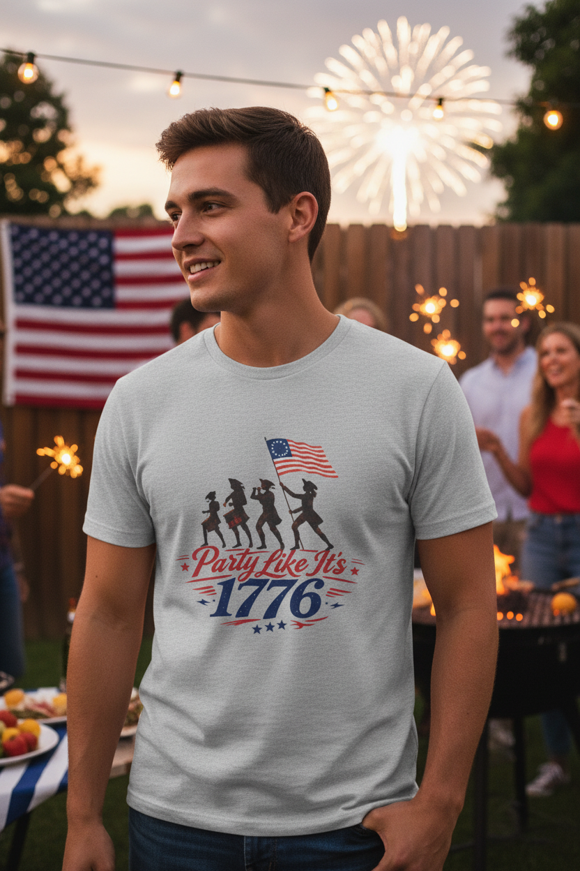 1776 Party Like It's 1776 T-Shirt - Stylish Editorial Mockup