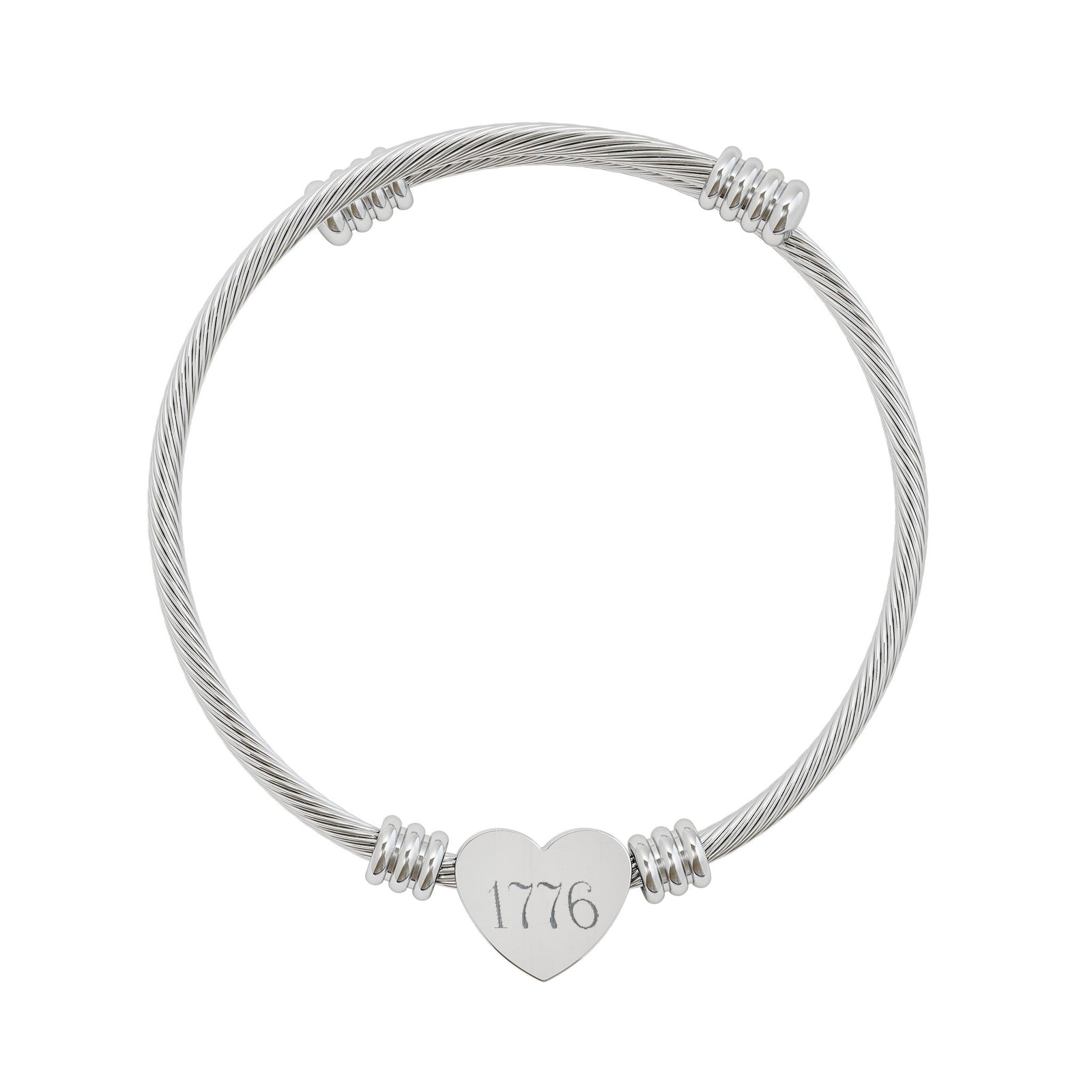 Engravable Heart Cuff Bracelet — Personalized 1776 Charm - 4LibertyShop.com