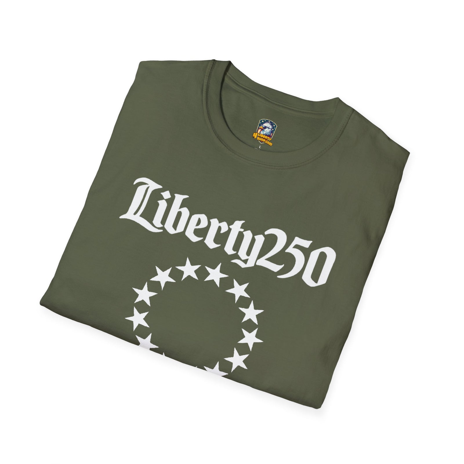 Liberty250 T-Shirt — Vintage Betsy Ross Star Circle Patriotic Tee - 4LibertyShop.com