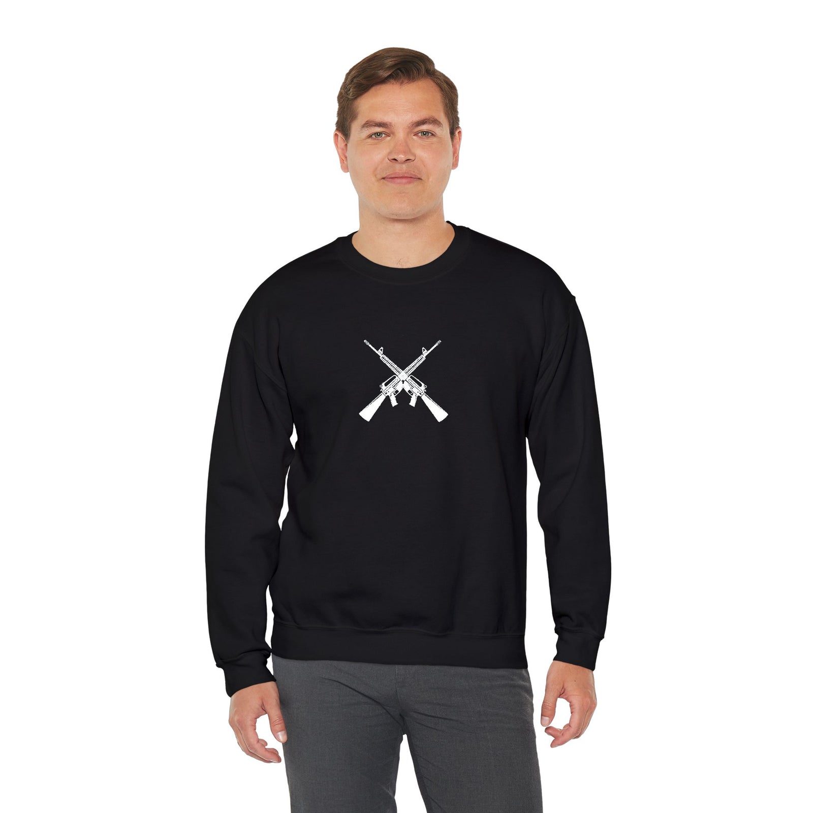 Crossed Rifles Crewneck Sweatshirt — Tactical Military Graphic Pullover