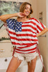 American Flag Printed Side Ruched Knit Top