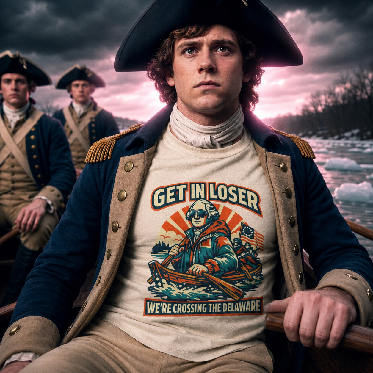 T-Shirt — "Get In Loser, We're Crossing the Delaware" Patriotic Revolutionary War Graphic Tee - 4LibertyShop.com