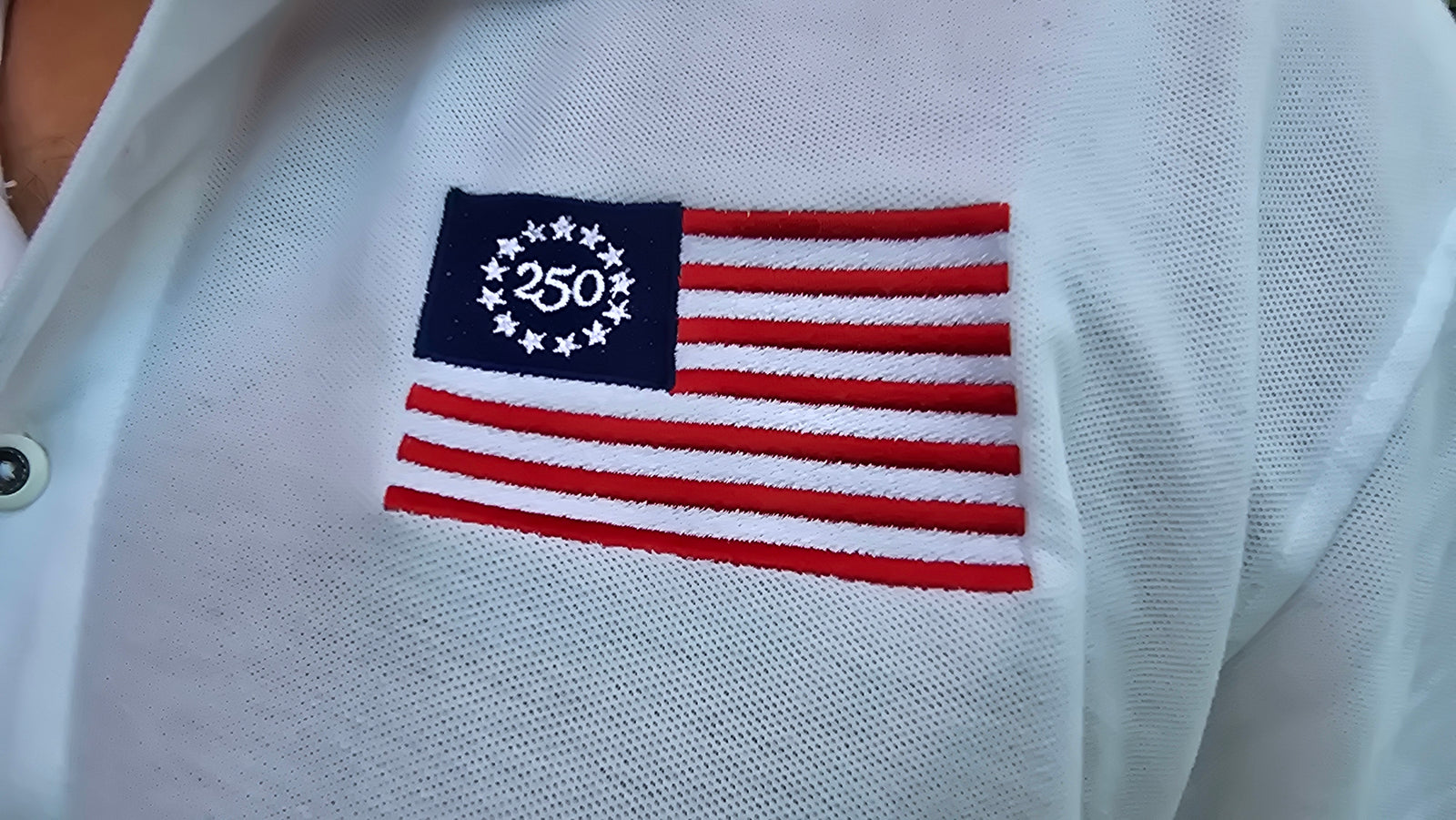 250th Anniversary Embroidered American Flag Polo Shirt — Classic Patriotic Polo - 4LibertyShop.com