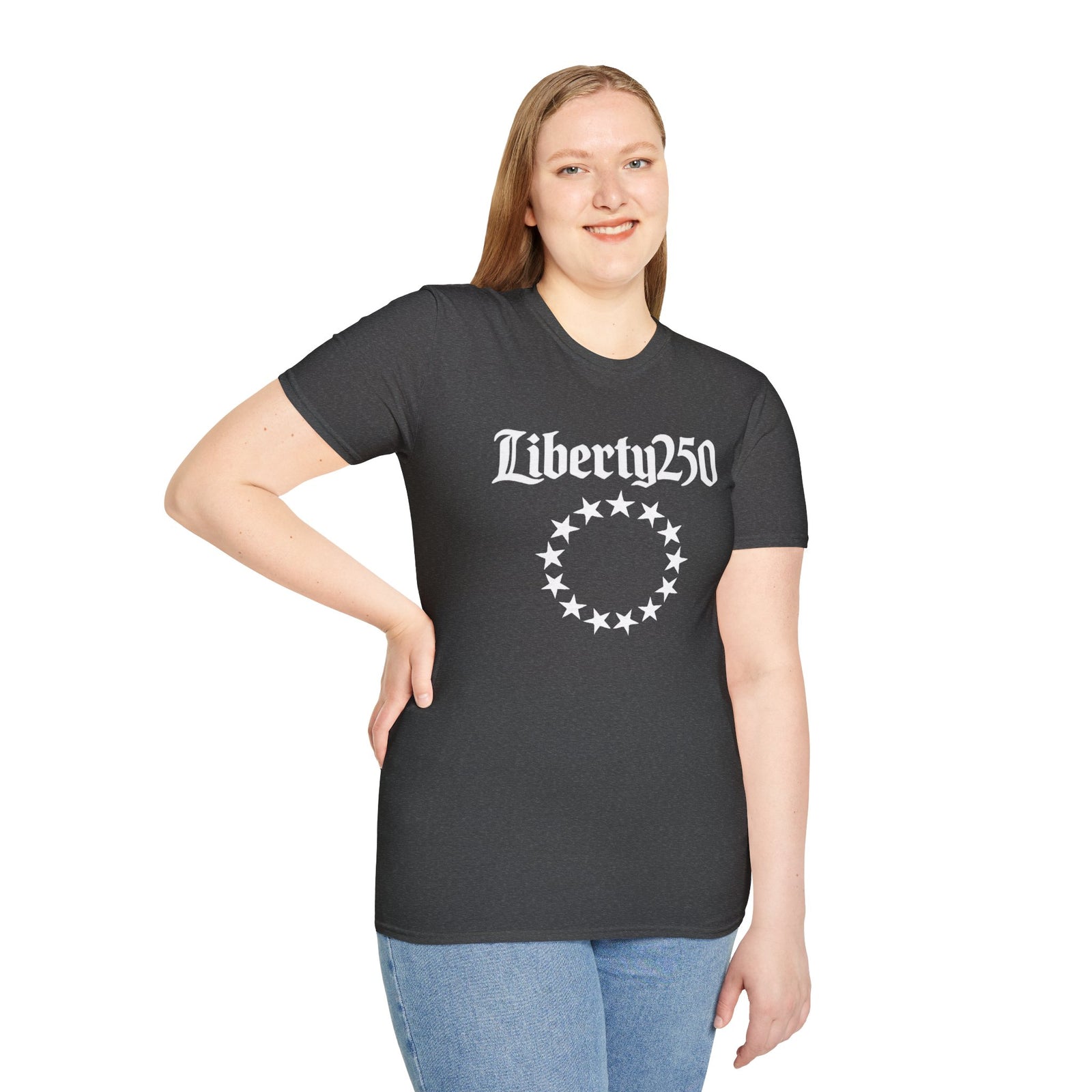 Liberty250 T-Shirt — Vintage Betsy Ross Star Circle Patriotic Tee - 4LibertyShop.com