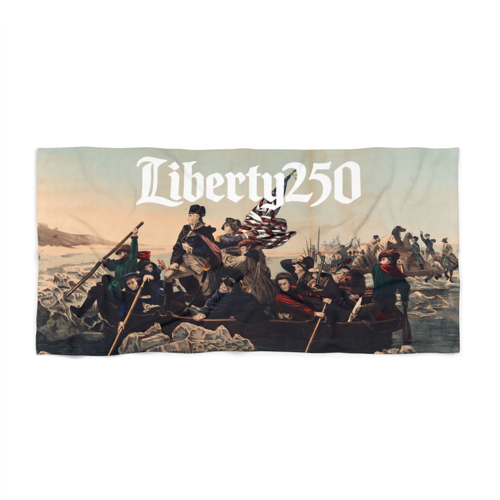 Liberty250 Washington Crossing Beach Towel — Patriotic Revolutionary War Design