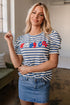 Stripe America Cursive Graphic Puff Sleeve T-shirt