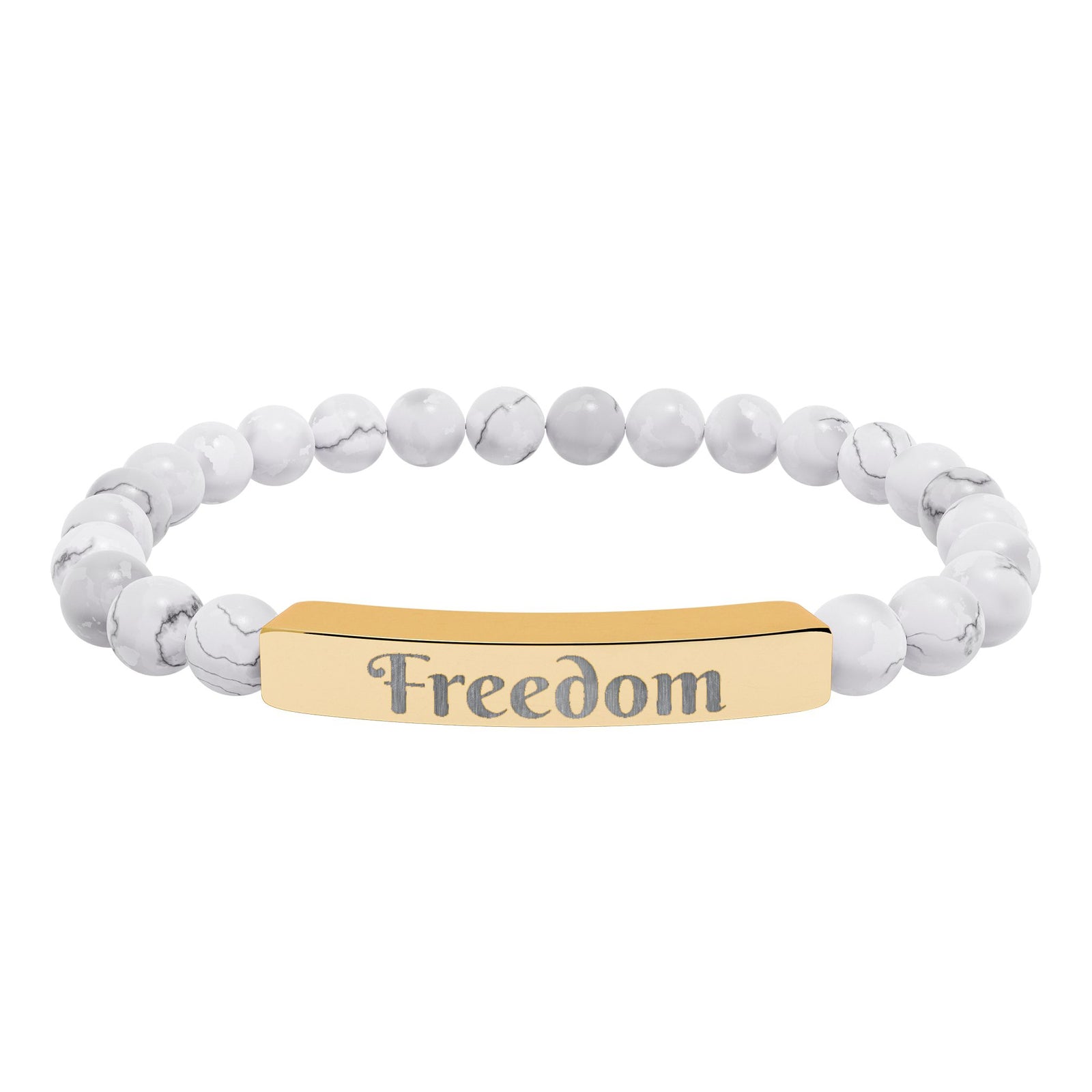 Engraved Natural Stone Stretch Bar Bracelet — 