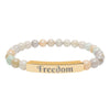 Engraved Natural Stone Stretch Bar Bracelet — "Freedom" Inspirational Beaded Bracelet — 4LibertyShop.com