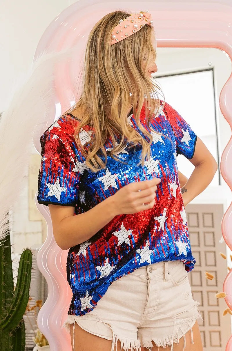 Patriotic Star Sequin Top