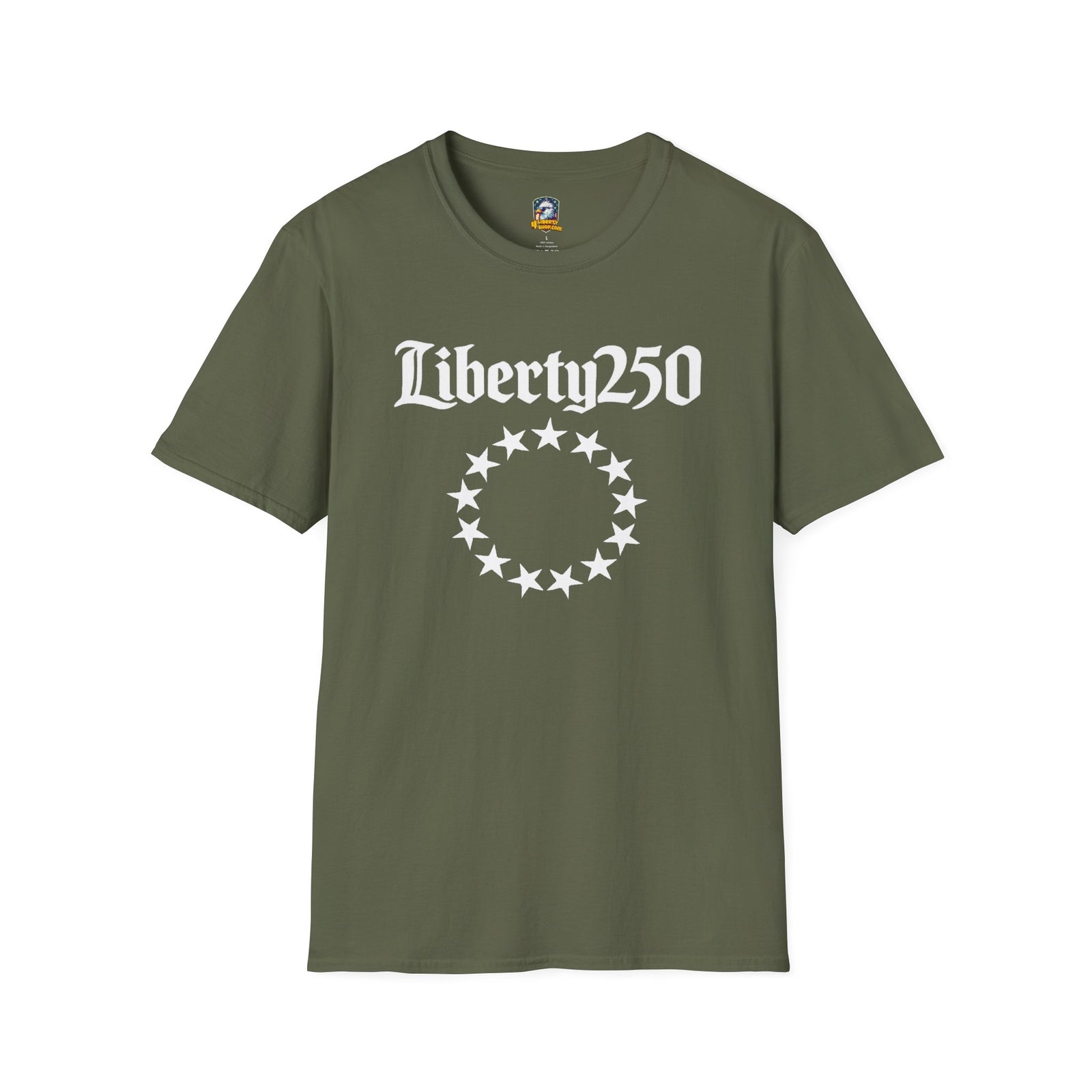 Liberty250 T-Shirt — Vintage Betsy Ross Star Circle Patriotic Tee - 4LibertyShop.com