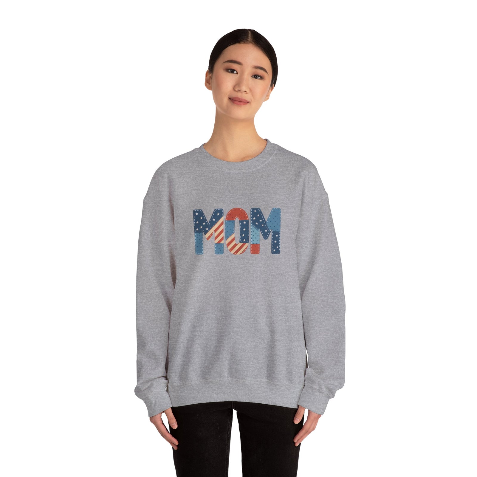 Embroidered Patriotic Mom Crewneck Sweatshirt - 4LibertyShop.com